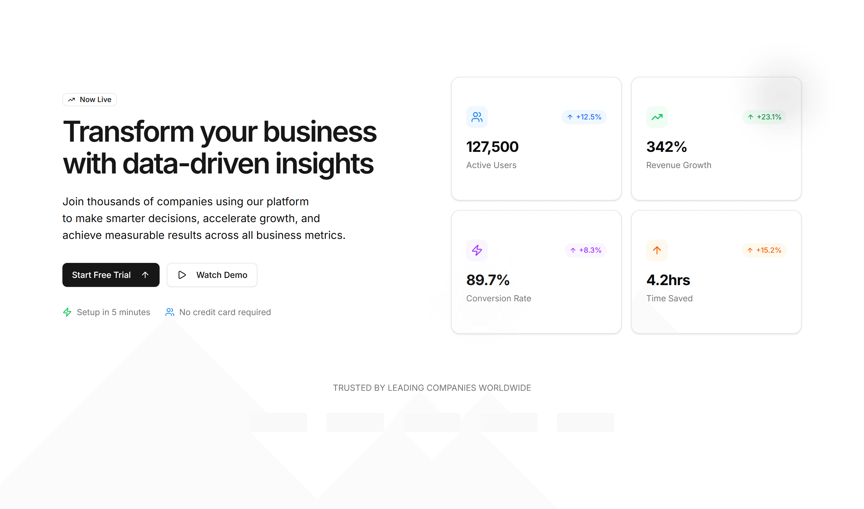 Marketing Hero Section: Interactive Metrics