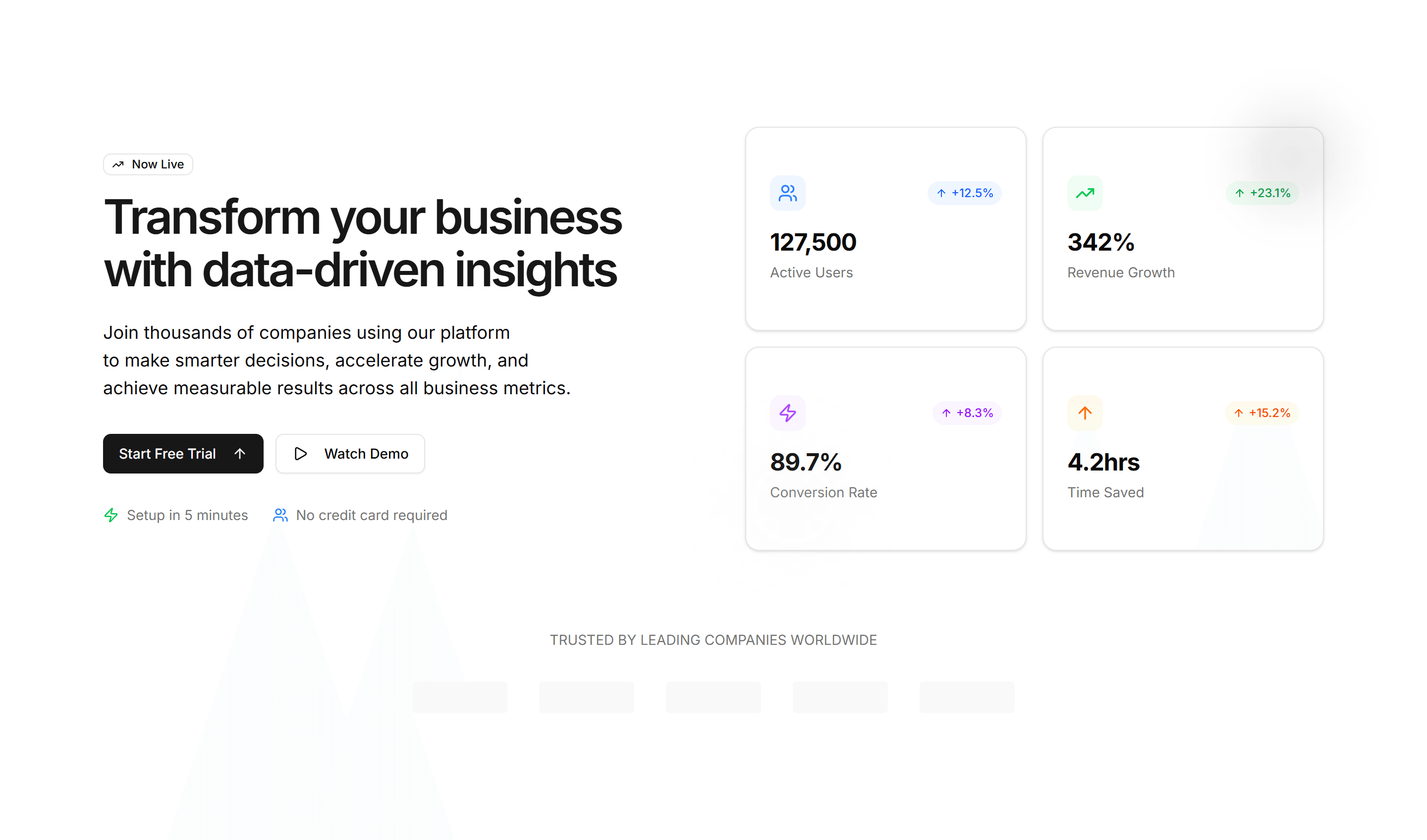 Marketing Hero Section: Interactive Metrics