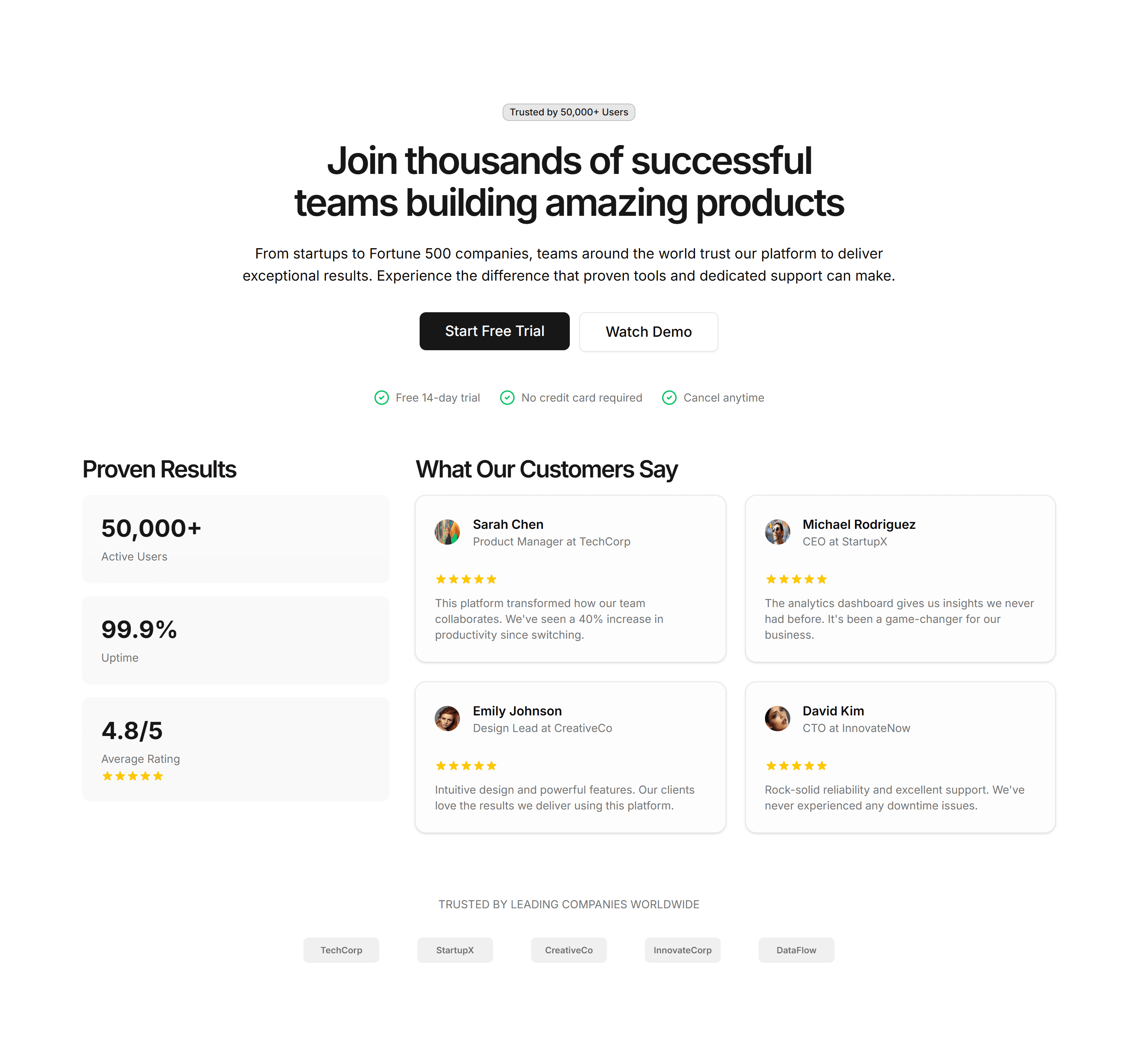 Marketing Hero Section: Social Proof Hero