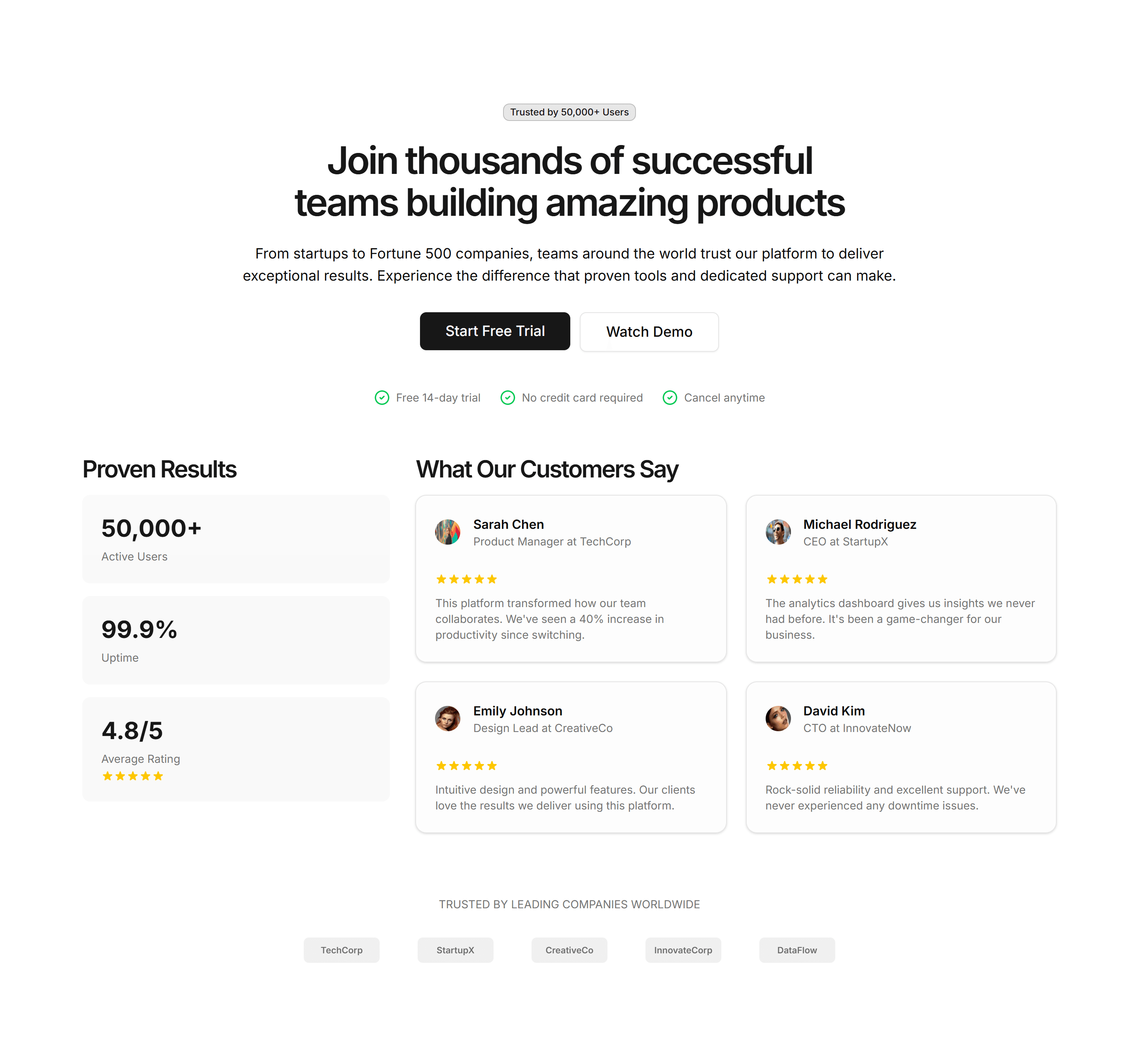 Marketing Hero Section: Social Proof Hero