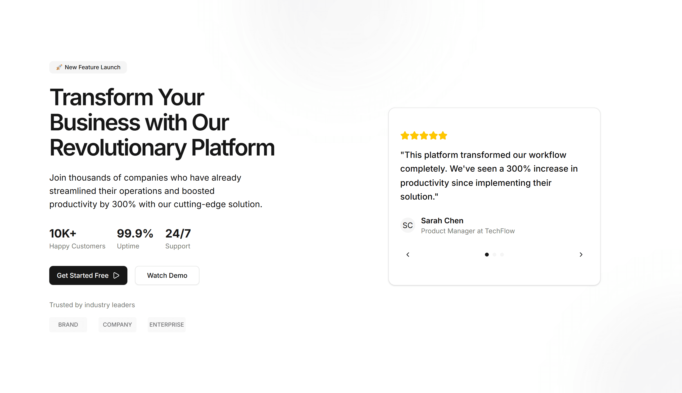 Marketing Hero Section: Testimonial Carousel