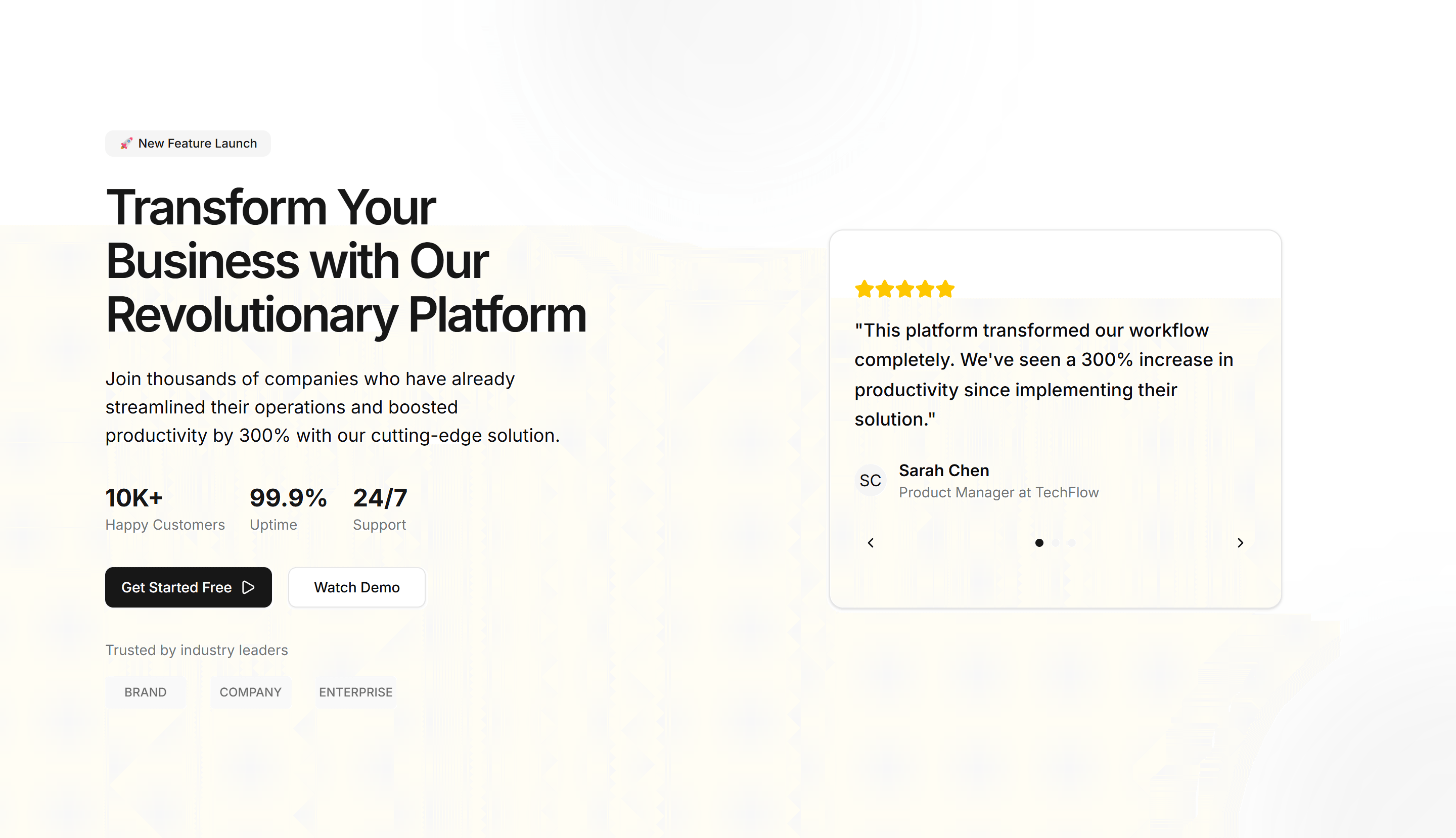 Marketing Hero Section: Testimonial Carousel
