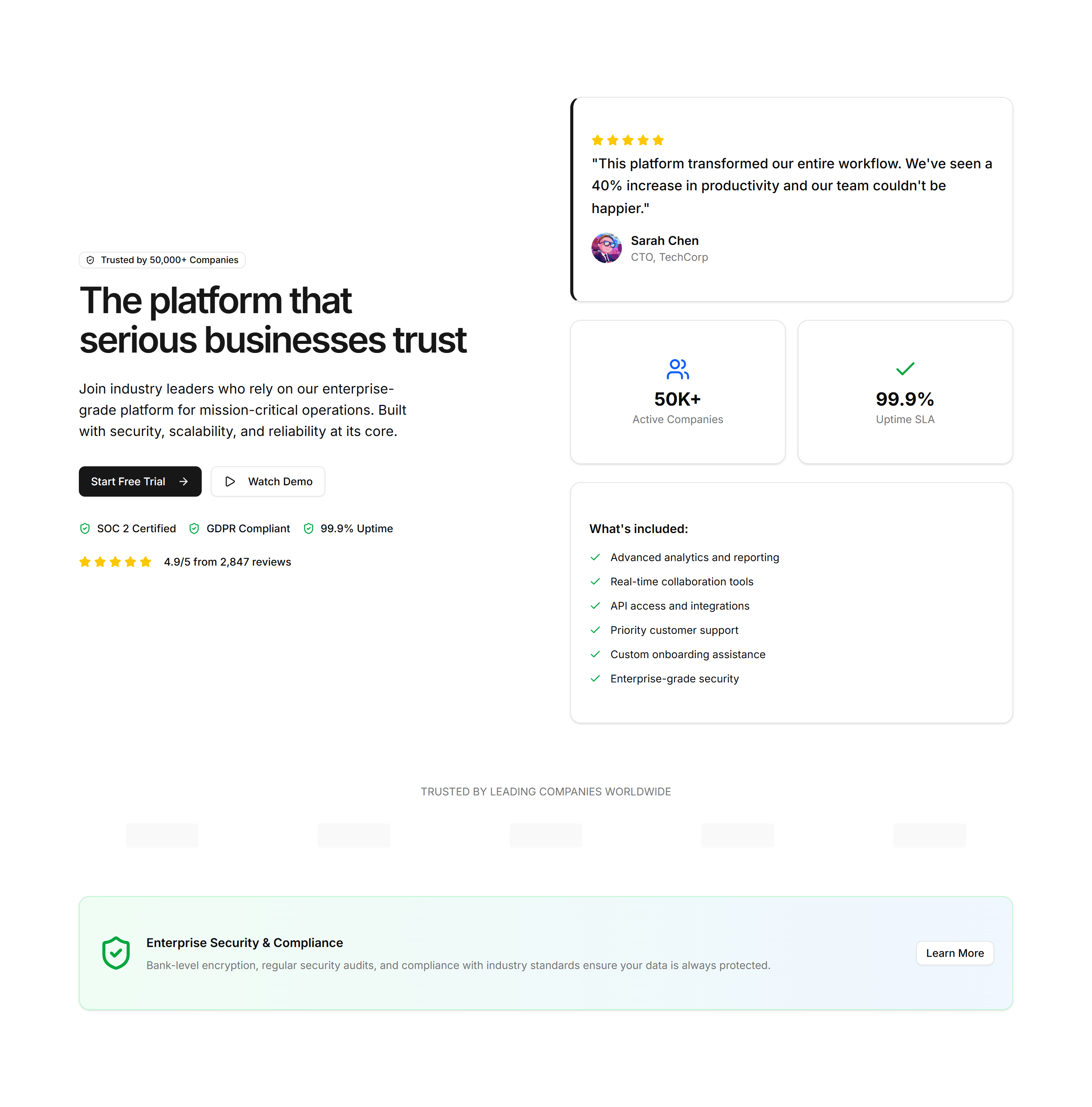 Marketing Hero Section: Trust Indicators