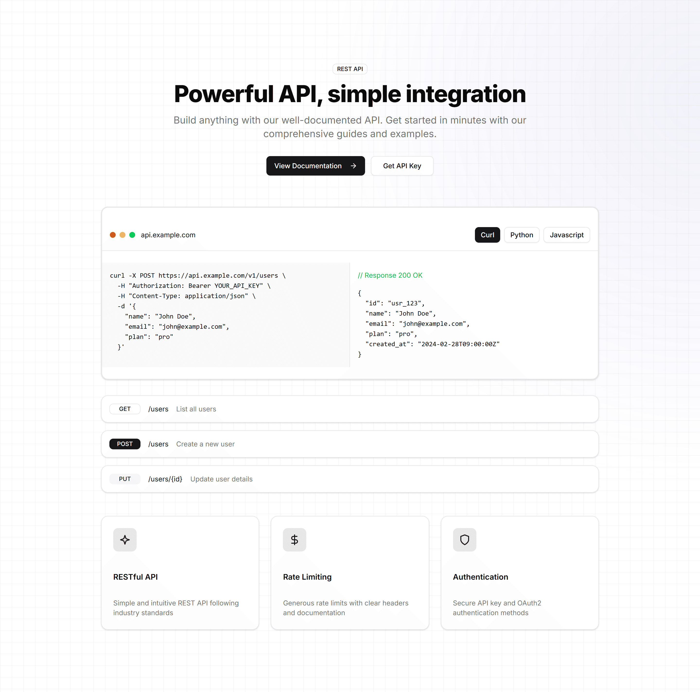 Marketing Hero Section: With API Preview