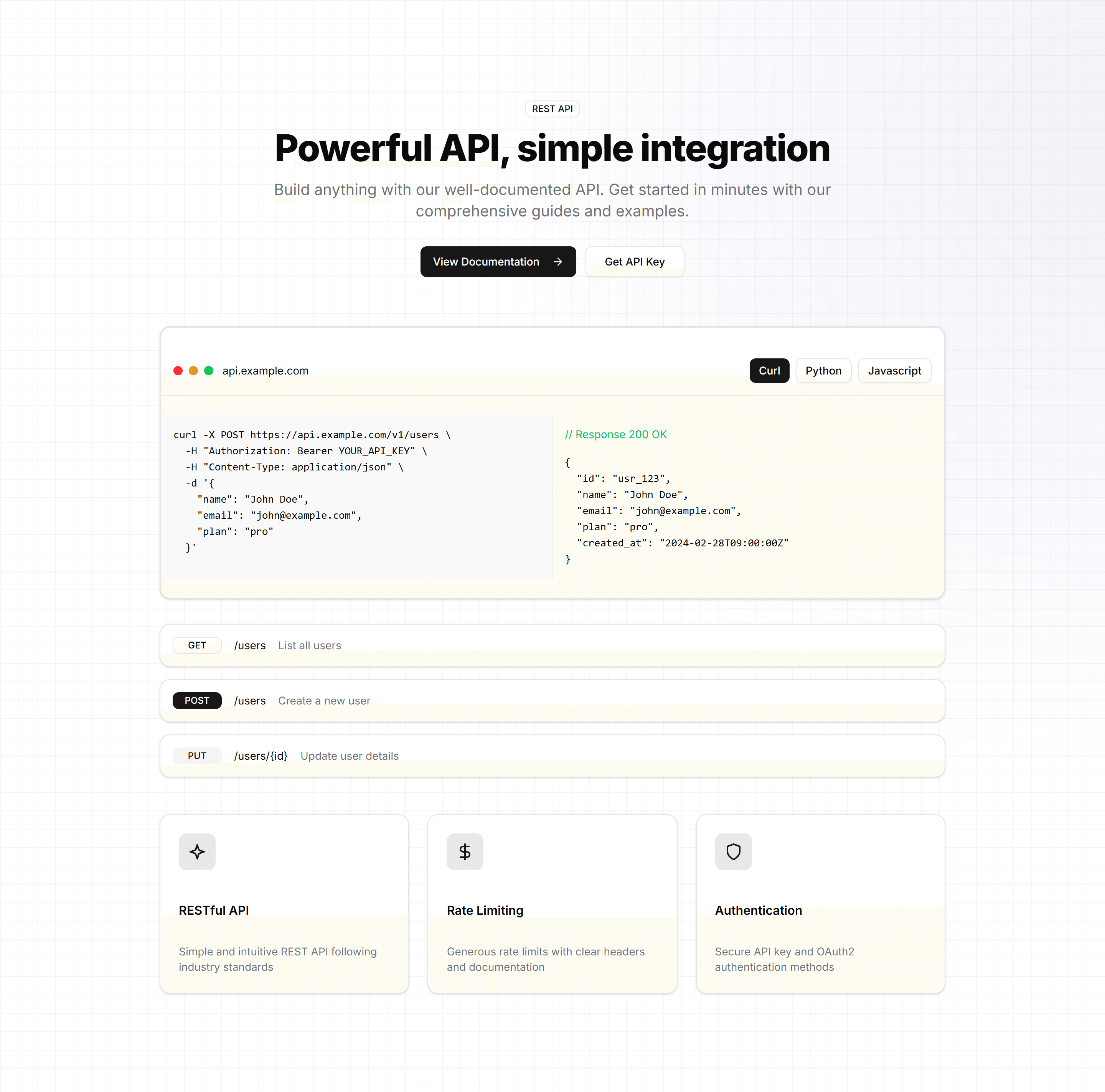 Marketing Hero Section: With API Preview