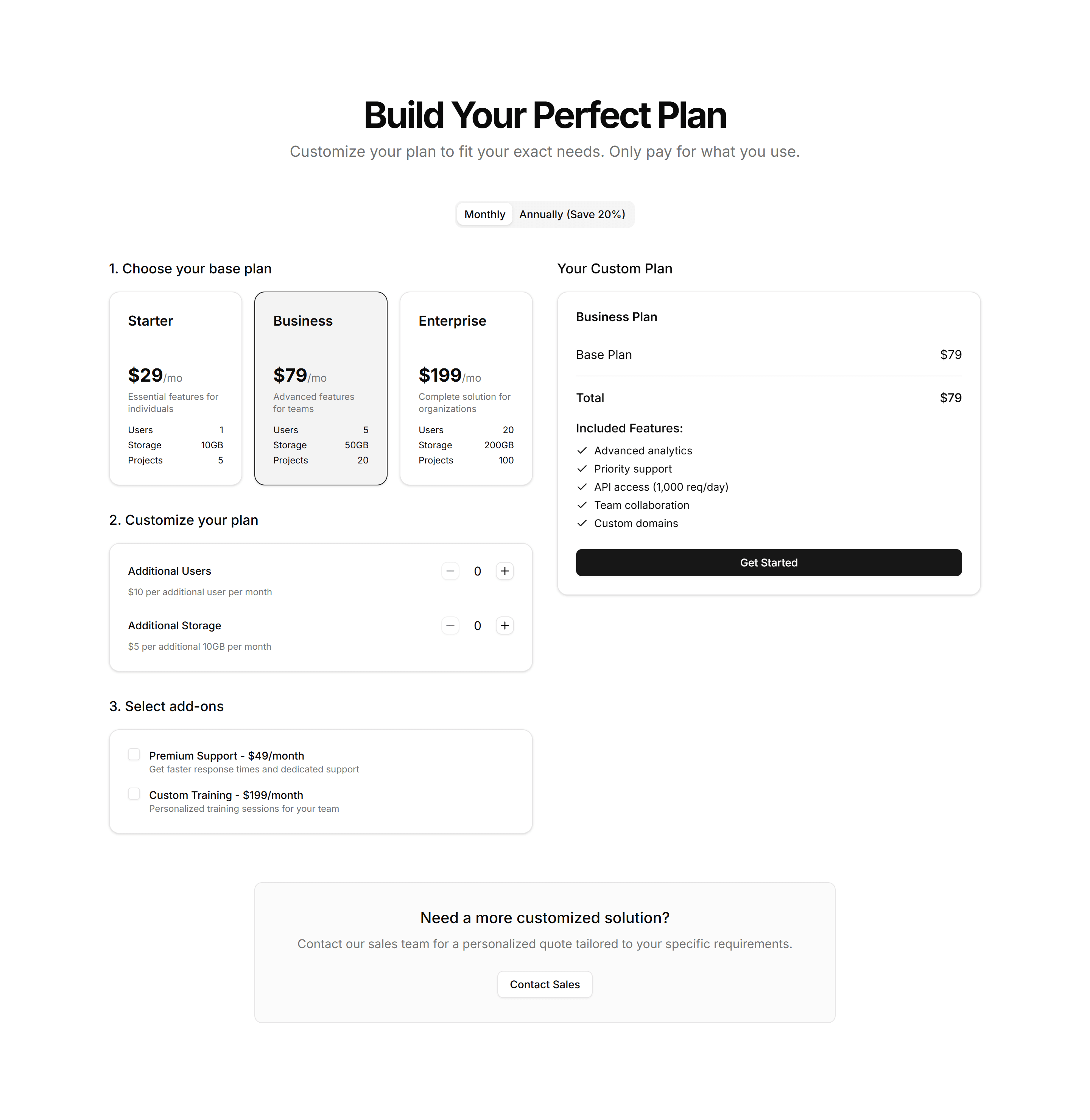 Marketing Pricing Section: Custom Builder