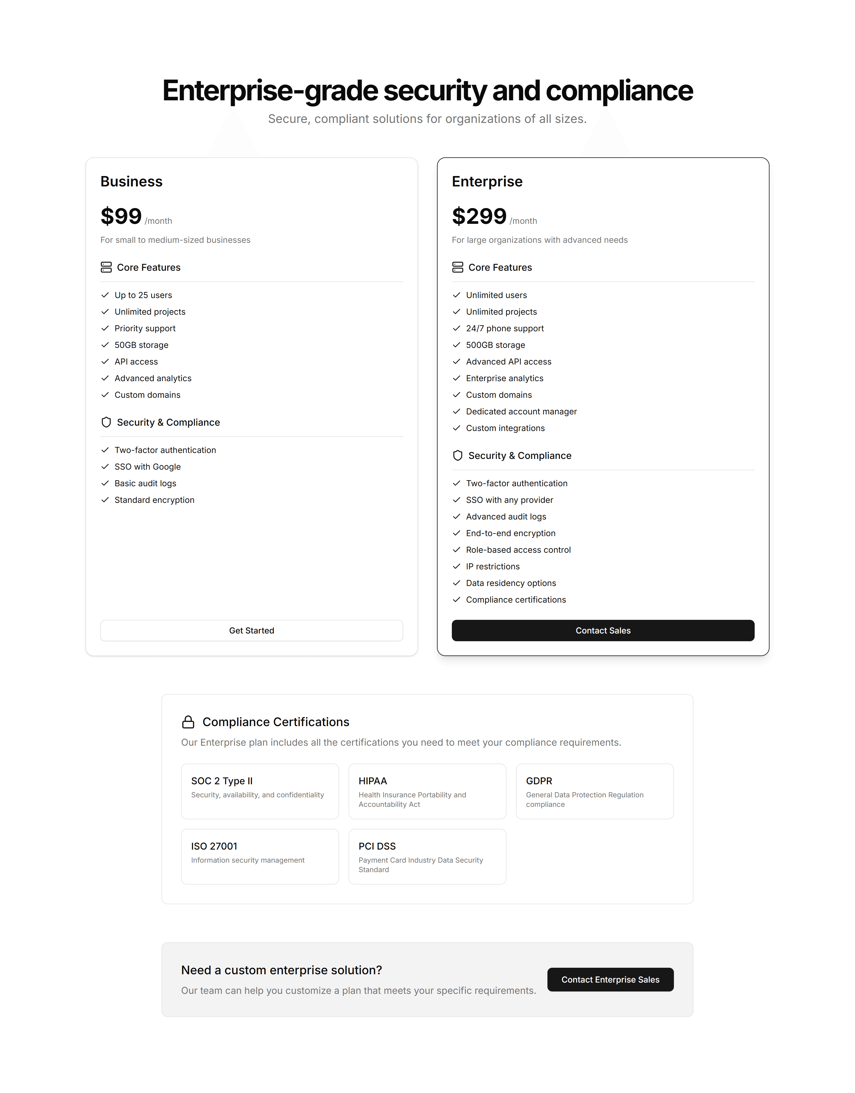 Marketing Pricing Section: Enterprise