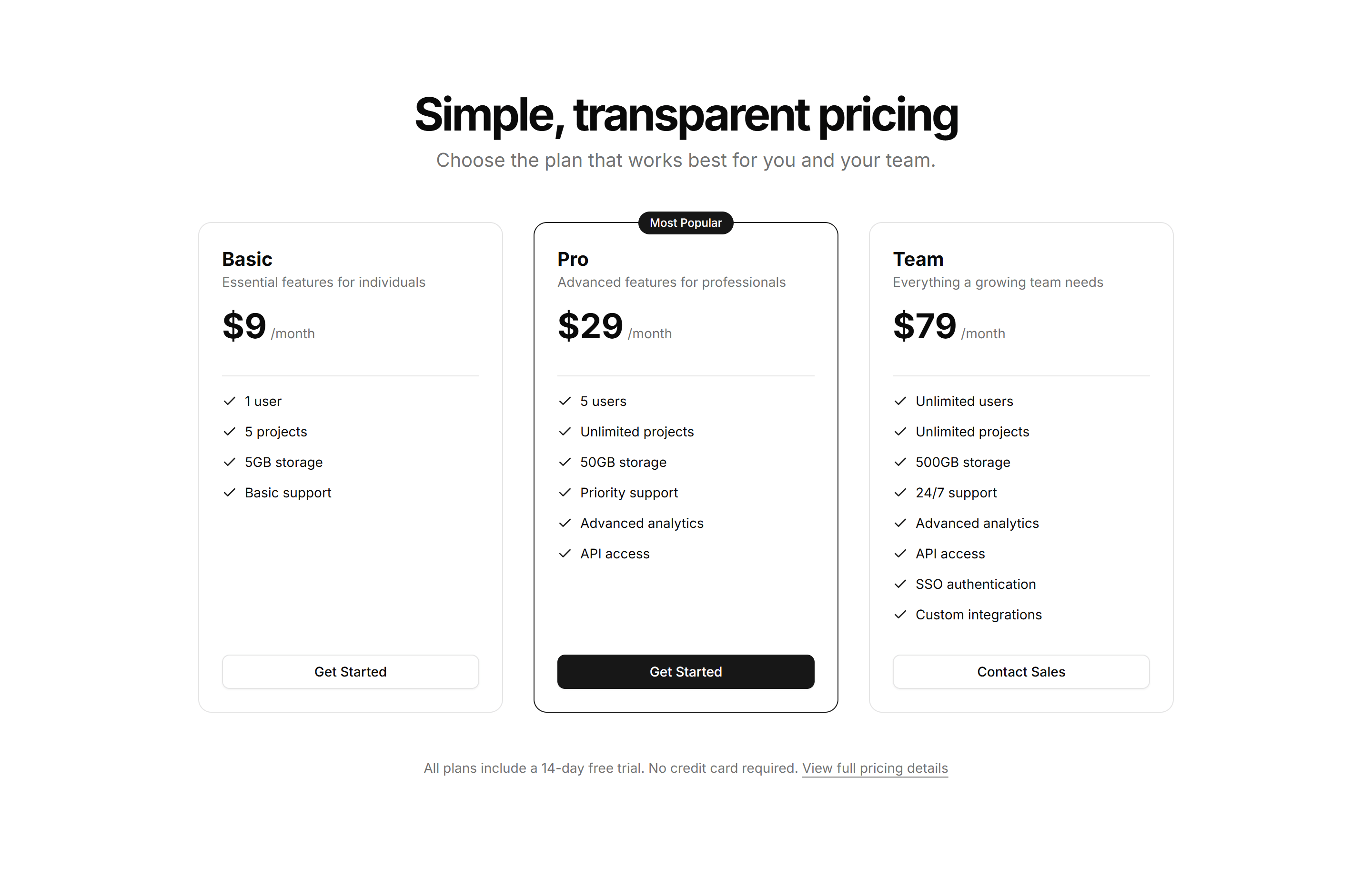 Marketing Pricing Section: Minimalist