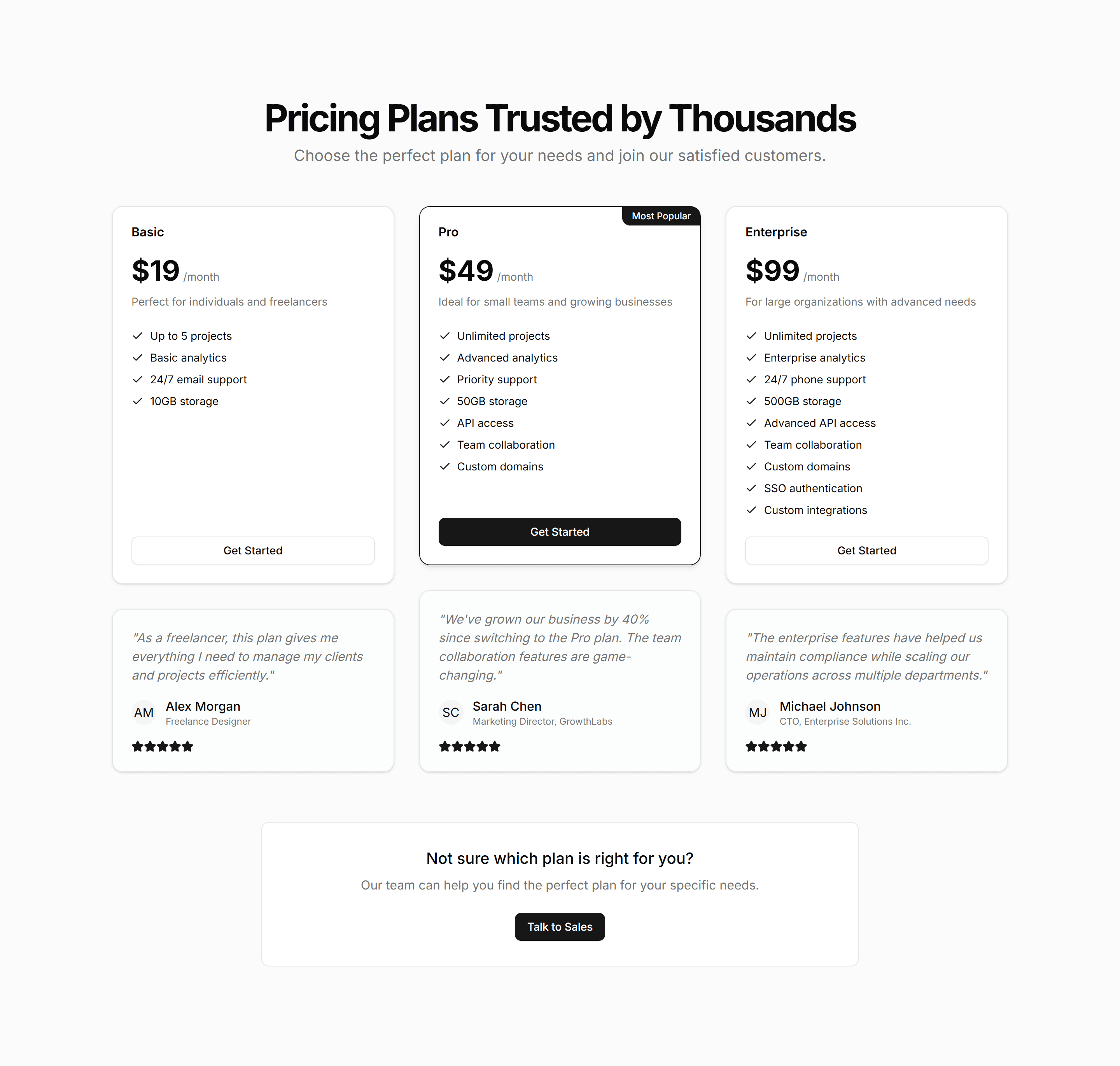 Marketing Pricing Section: Testimonial