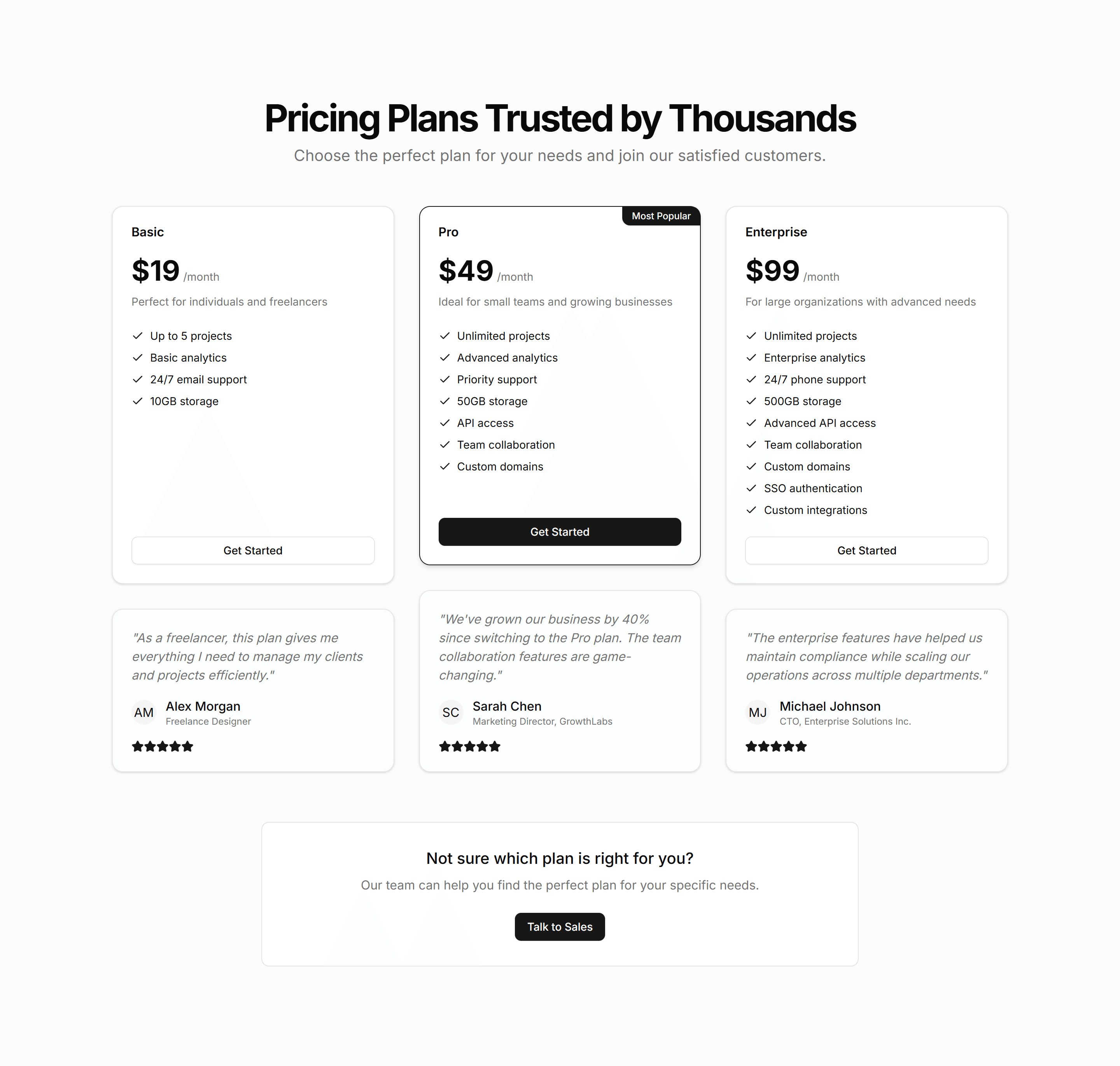 Marketing Pricing Section: Testimonial