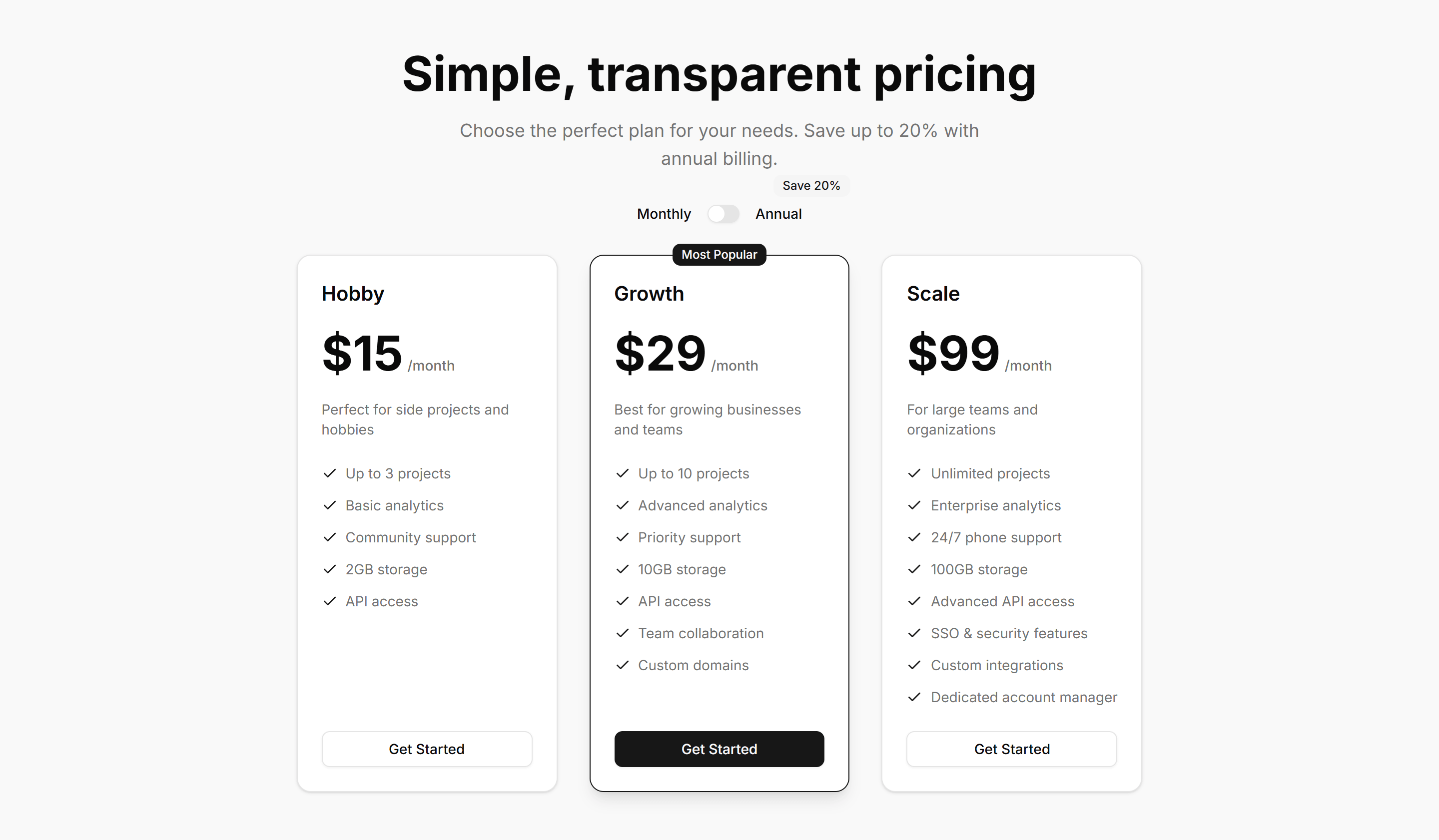 Marketing Pricing Section: Toggle