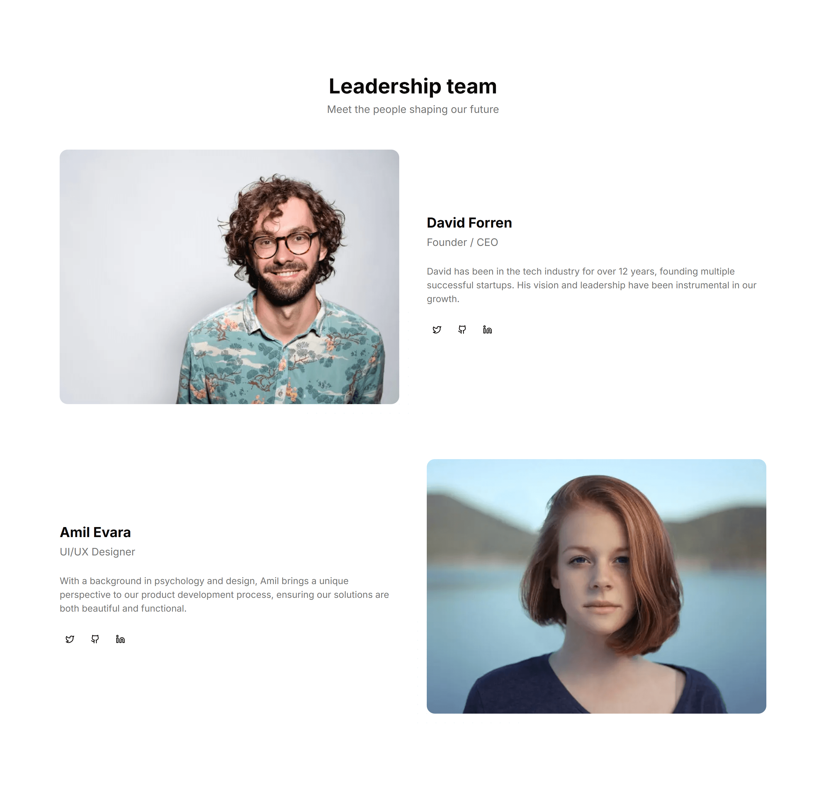 Marketing Team Section: Alternating Sections