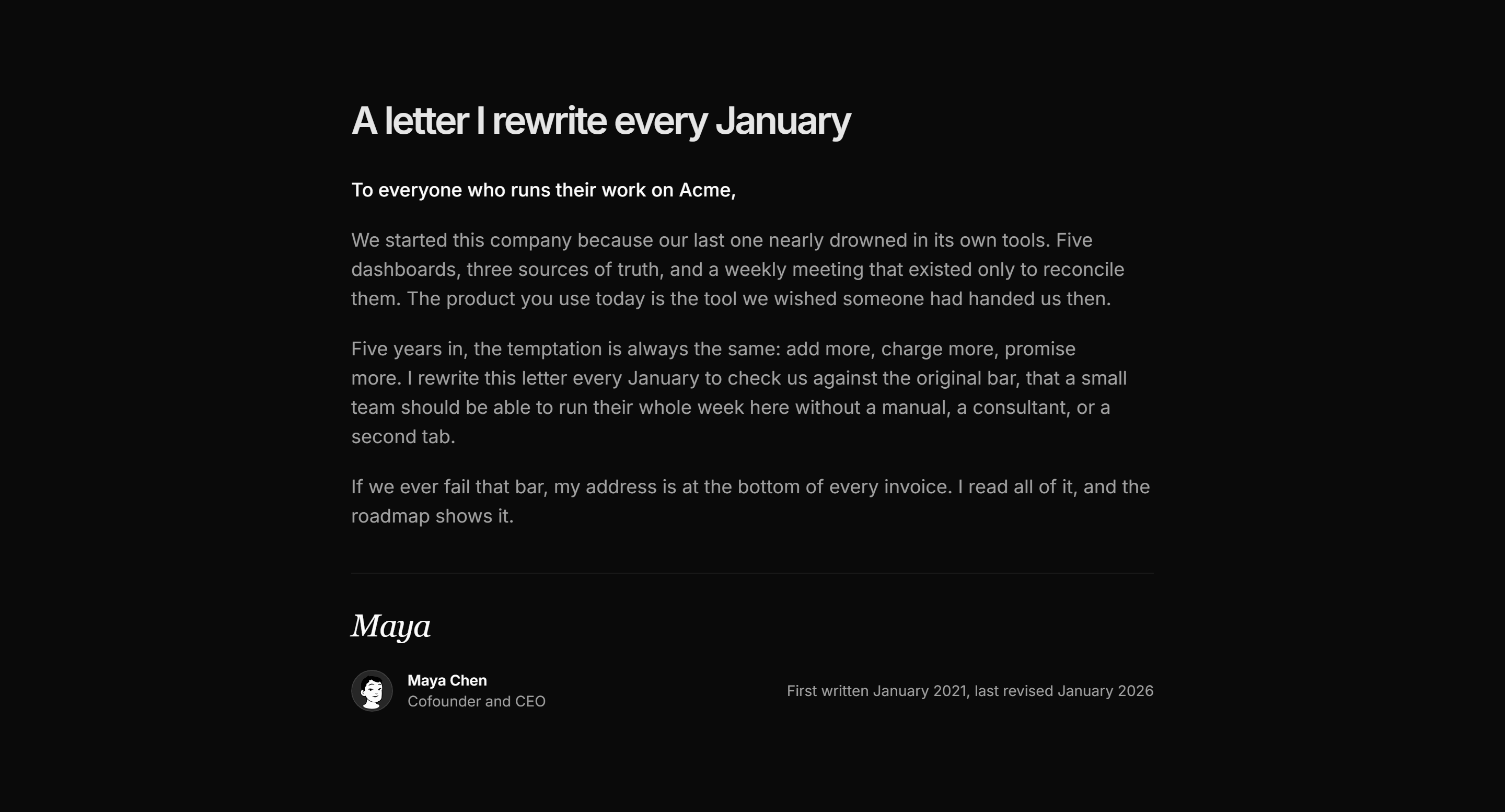 Marketing About: Founder Letter