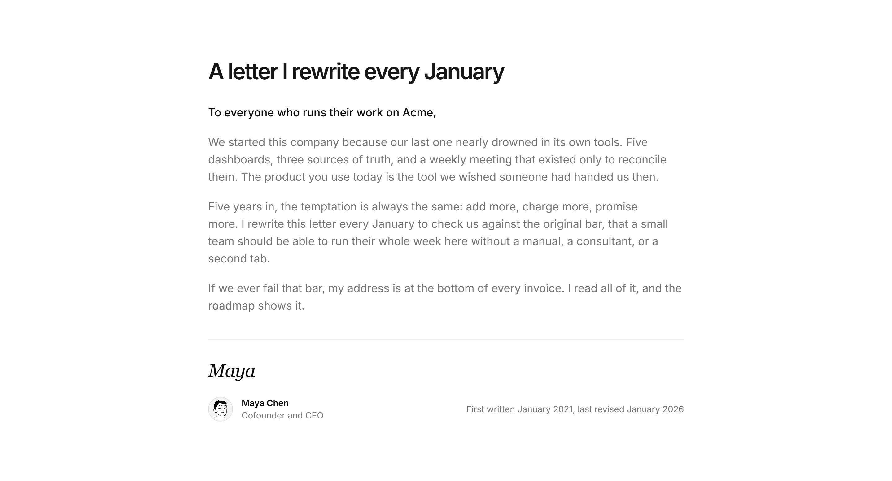 Marketing About: Founder Letter