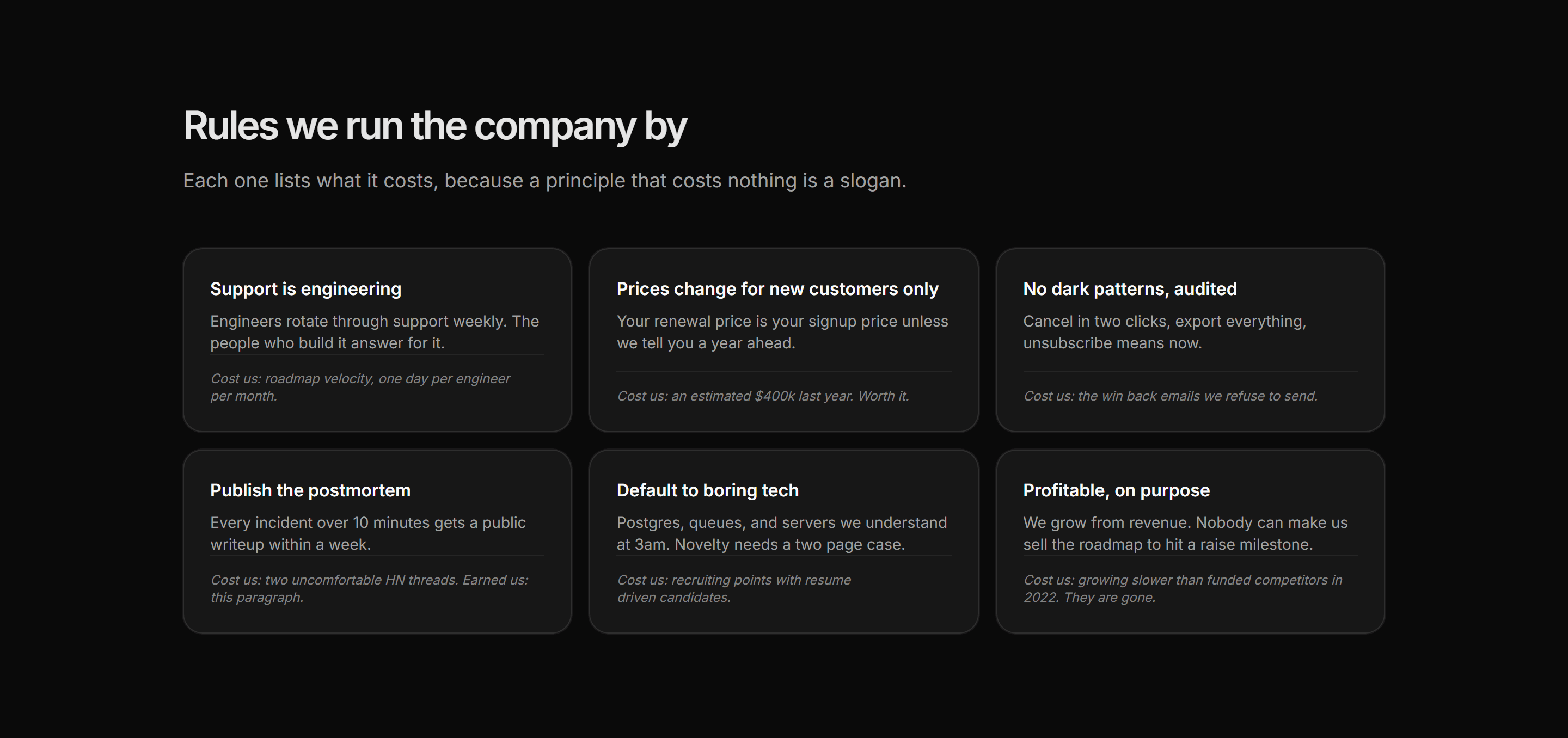 Marketing About: Operating Principles Grid