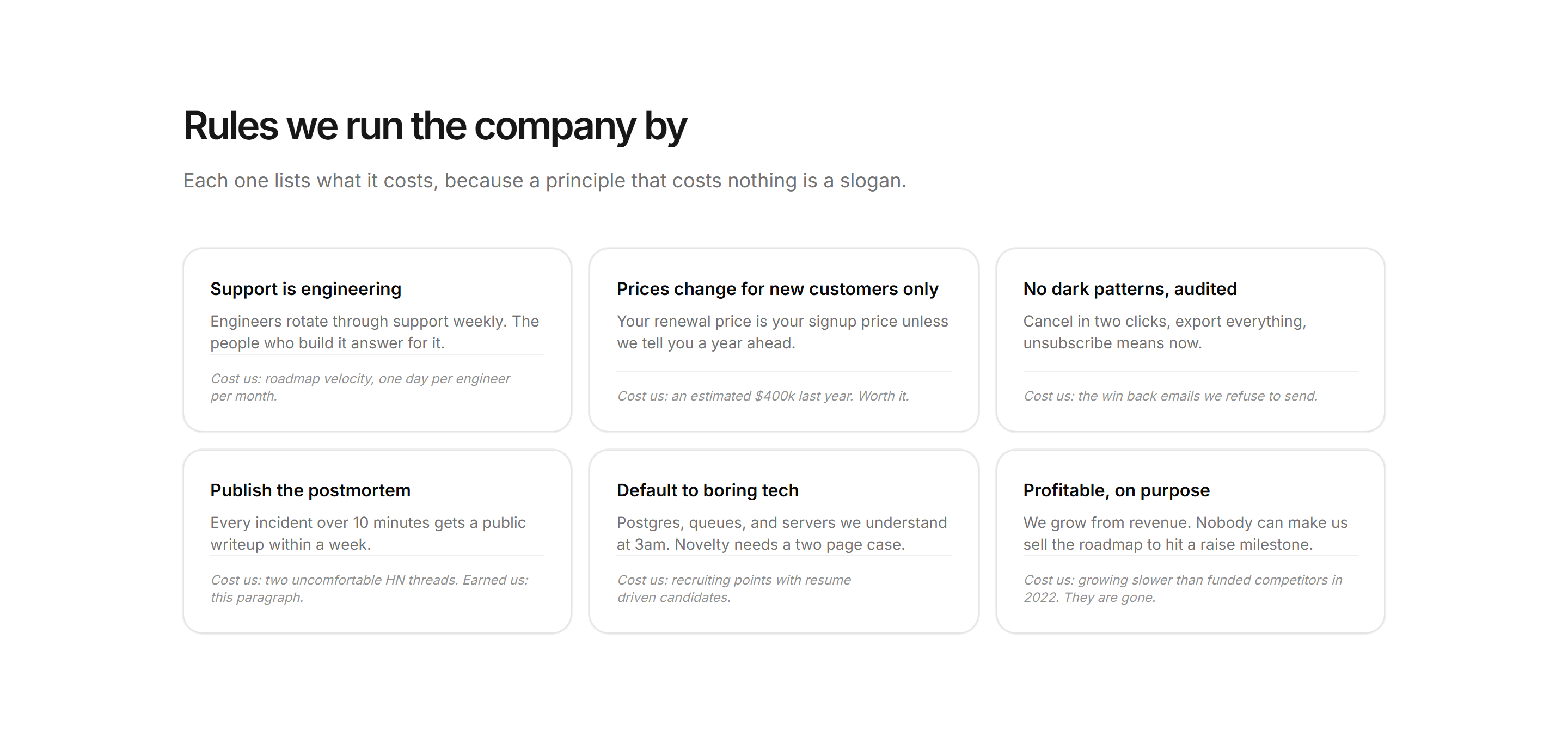 Marketing About: Operating Principles Grid