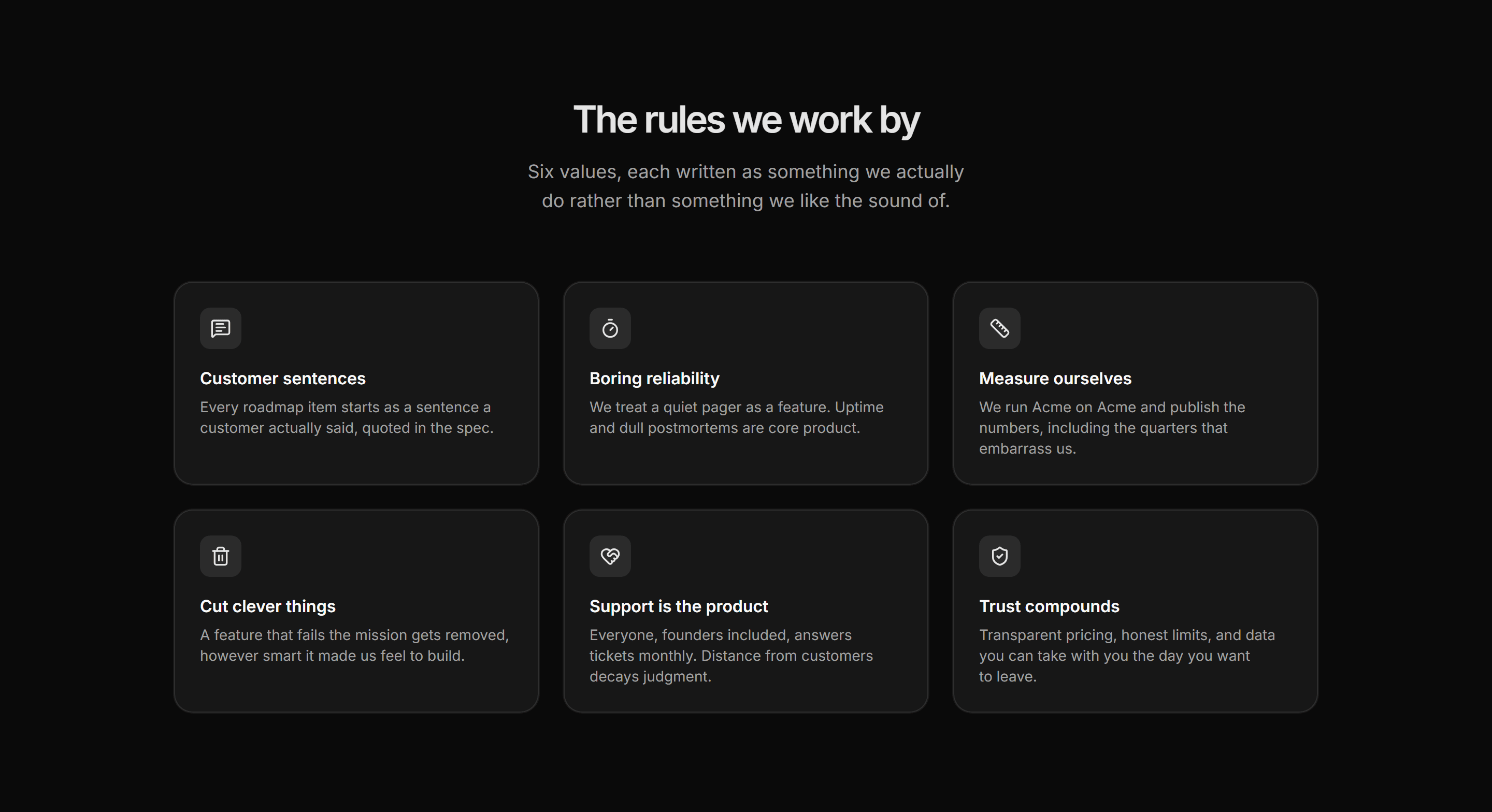 Marketing About: Values Grid