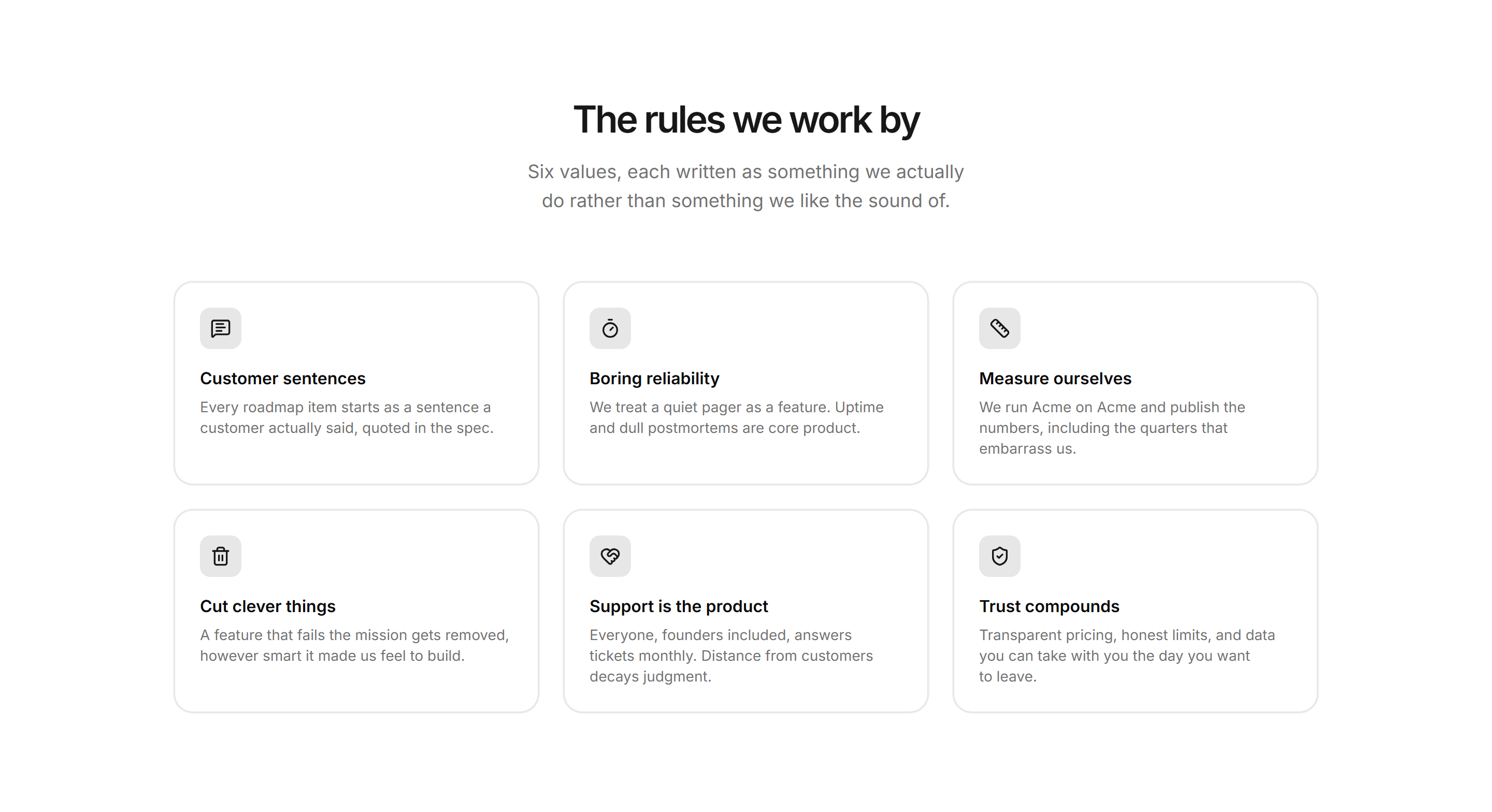 Marketing About: Values Grid
