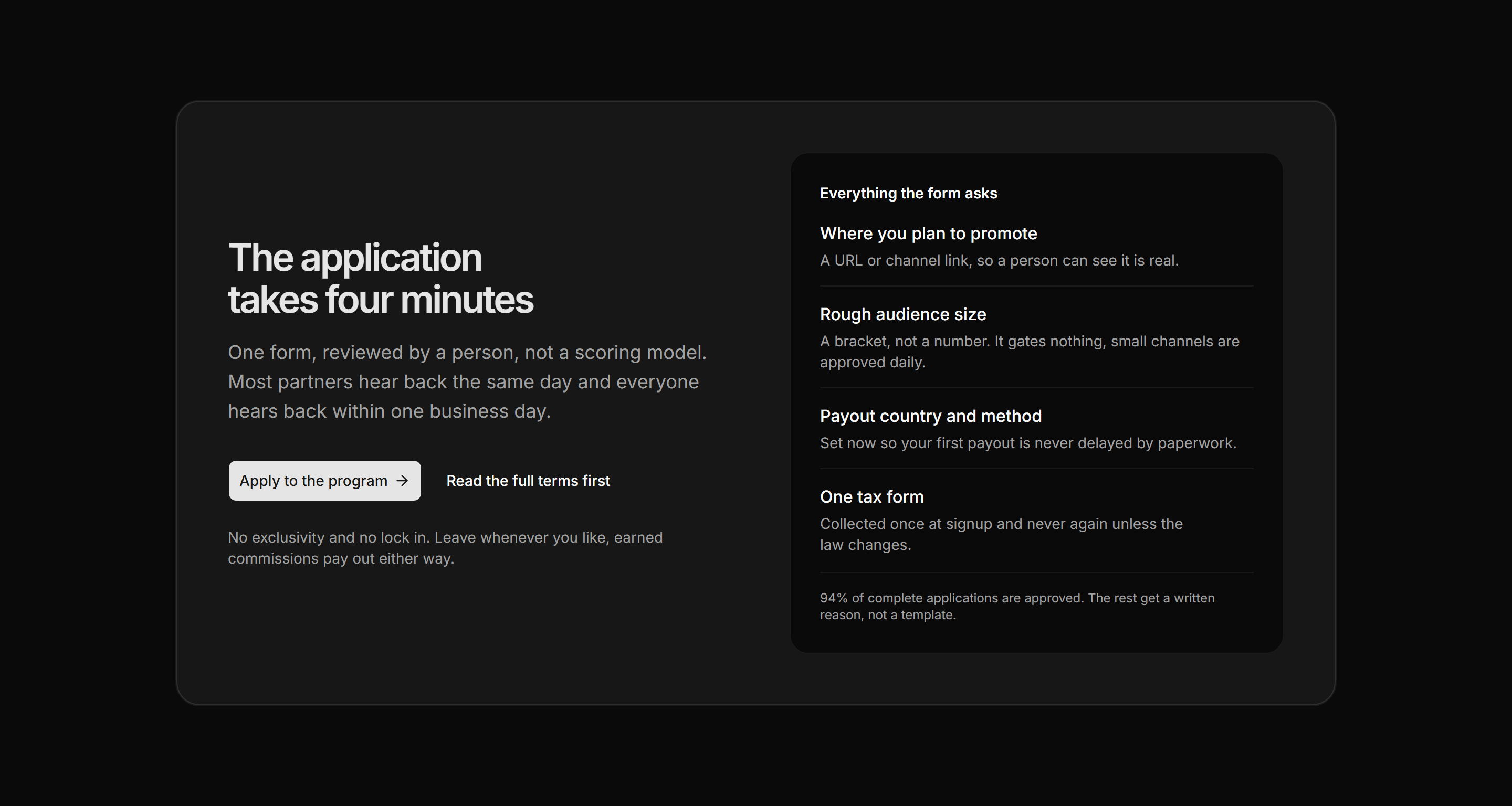 Marketing Affiliate: Application CTA Card