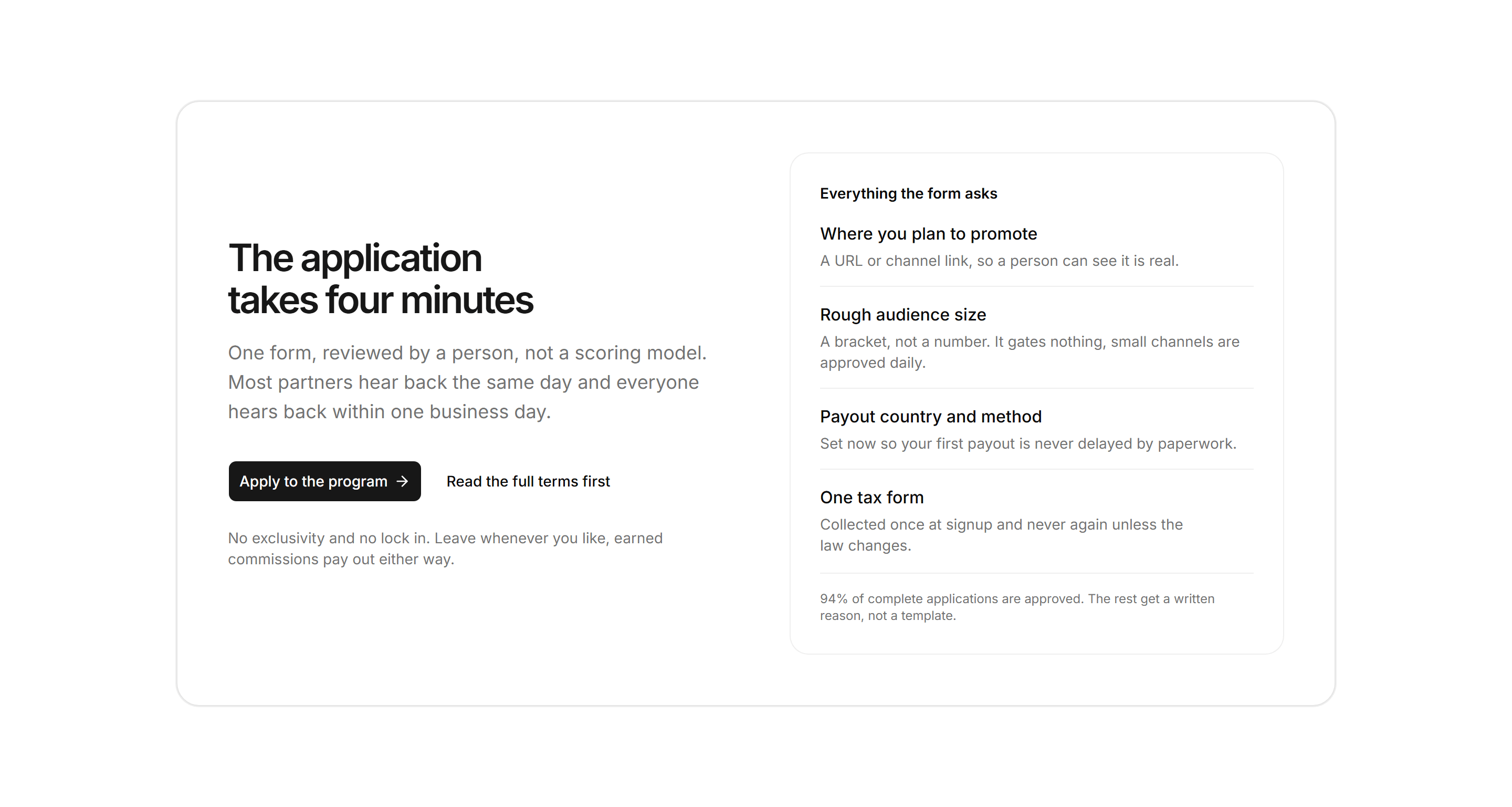 Marketing Affiliate: Application CTA Card