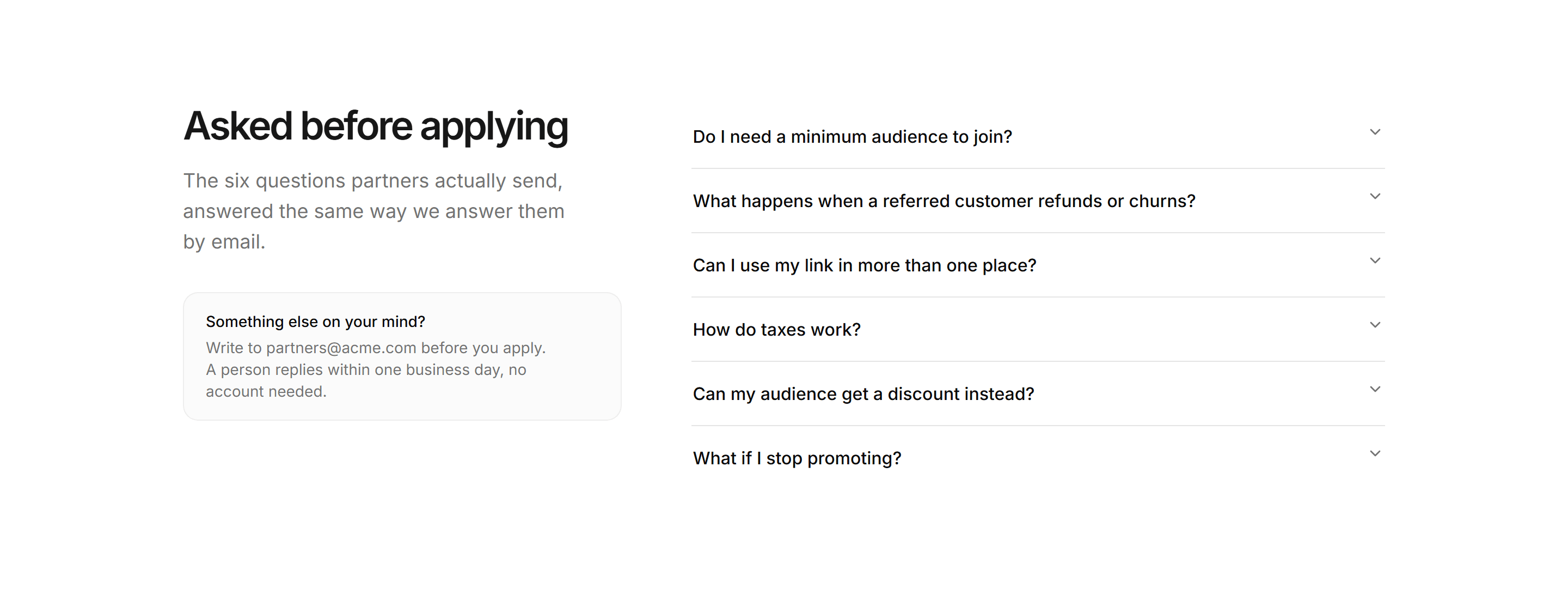 Marketing Affiliate: Program FAQ Accordion