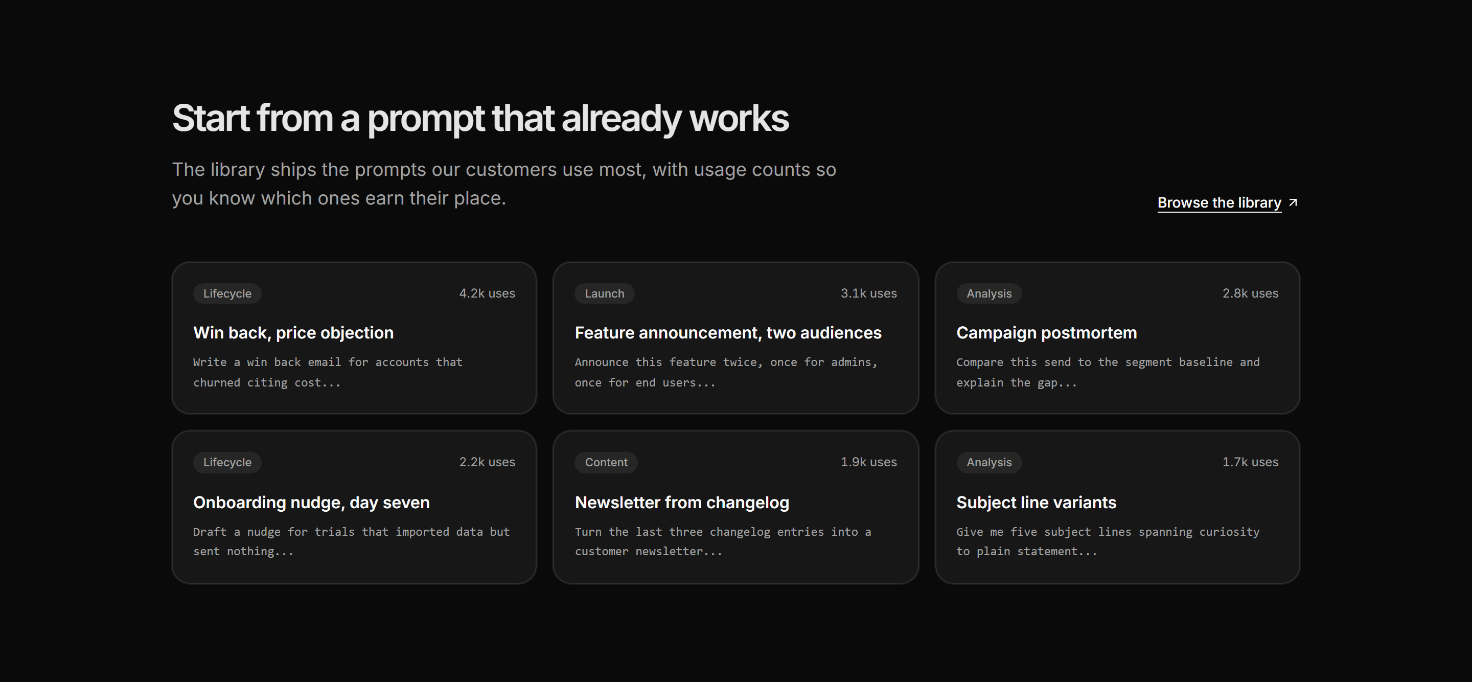 Marketing AI Feature: Prompt Library Grid