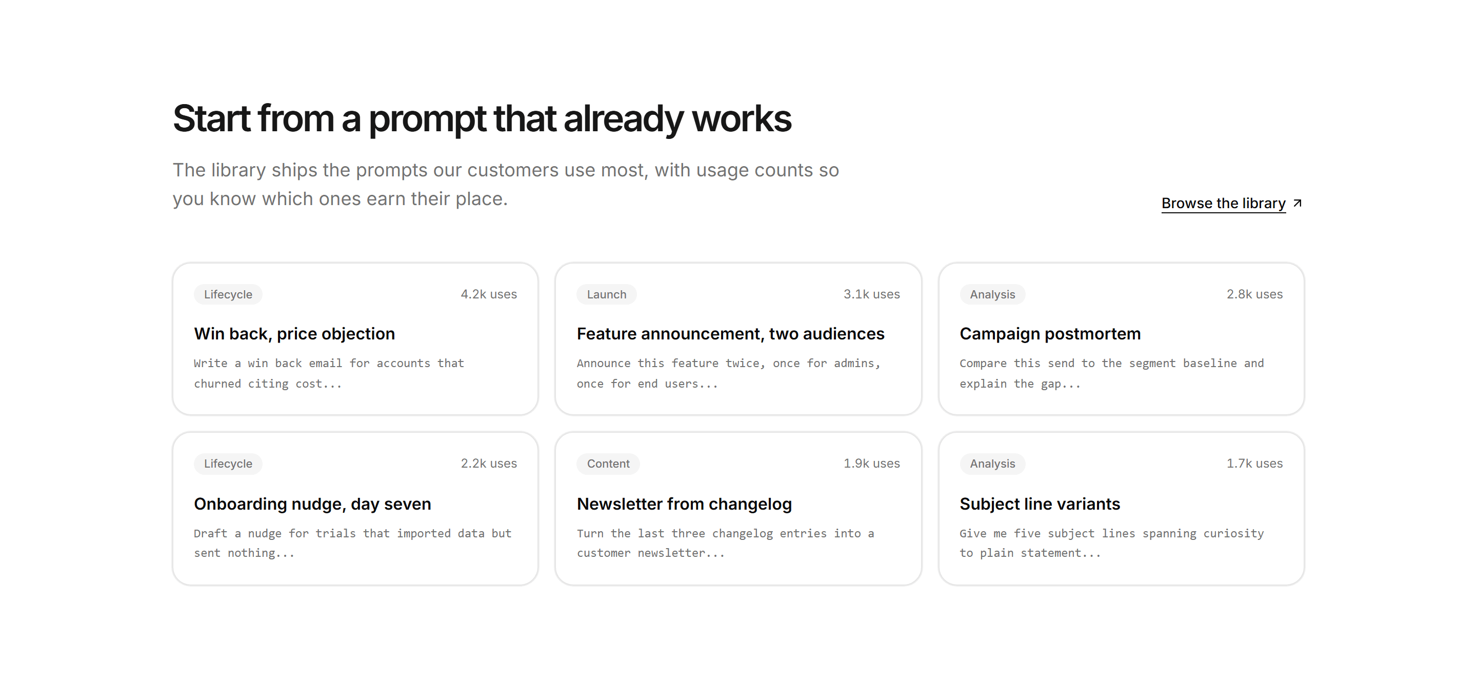 Marketing AI Feature: Prompt Library Grid