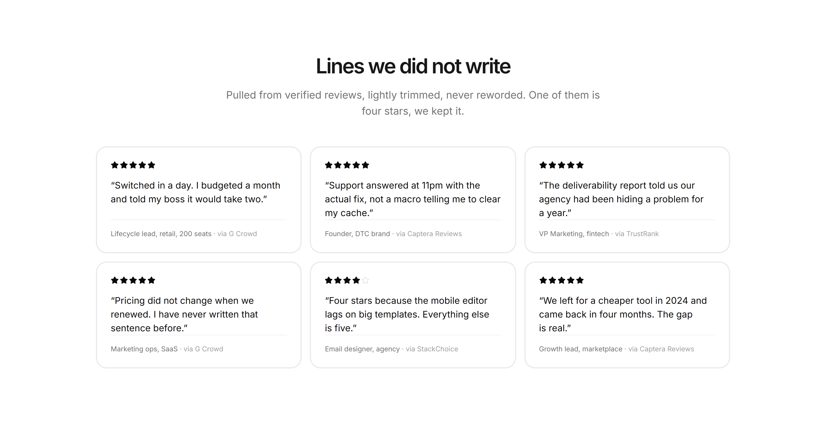 Marketing Award: Reviewer Quotes Grid