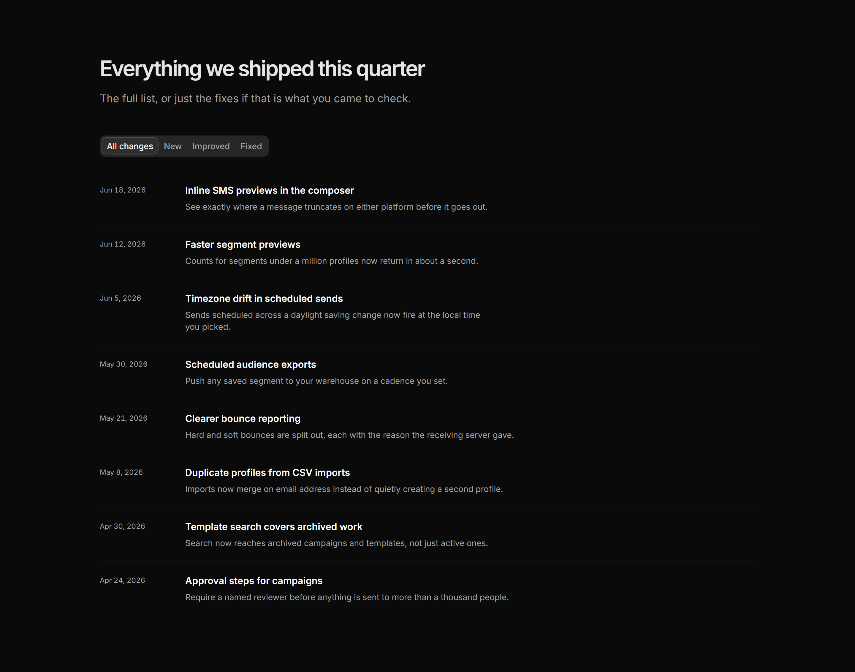Marketing Changelog: Changelog Filter Tabs