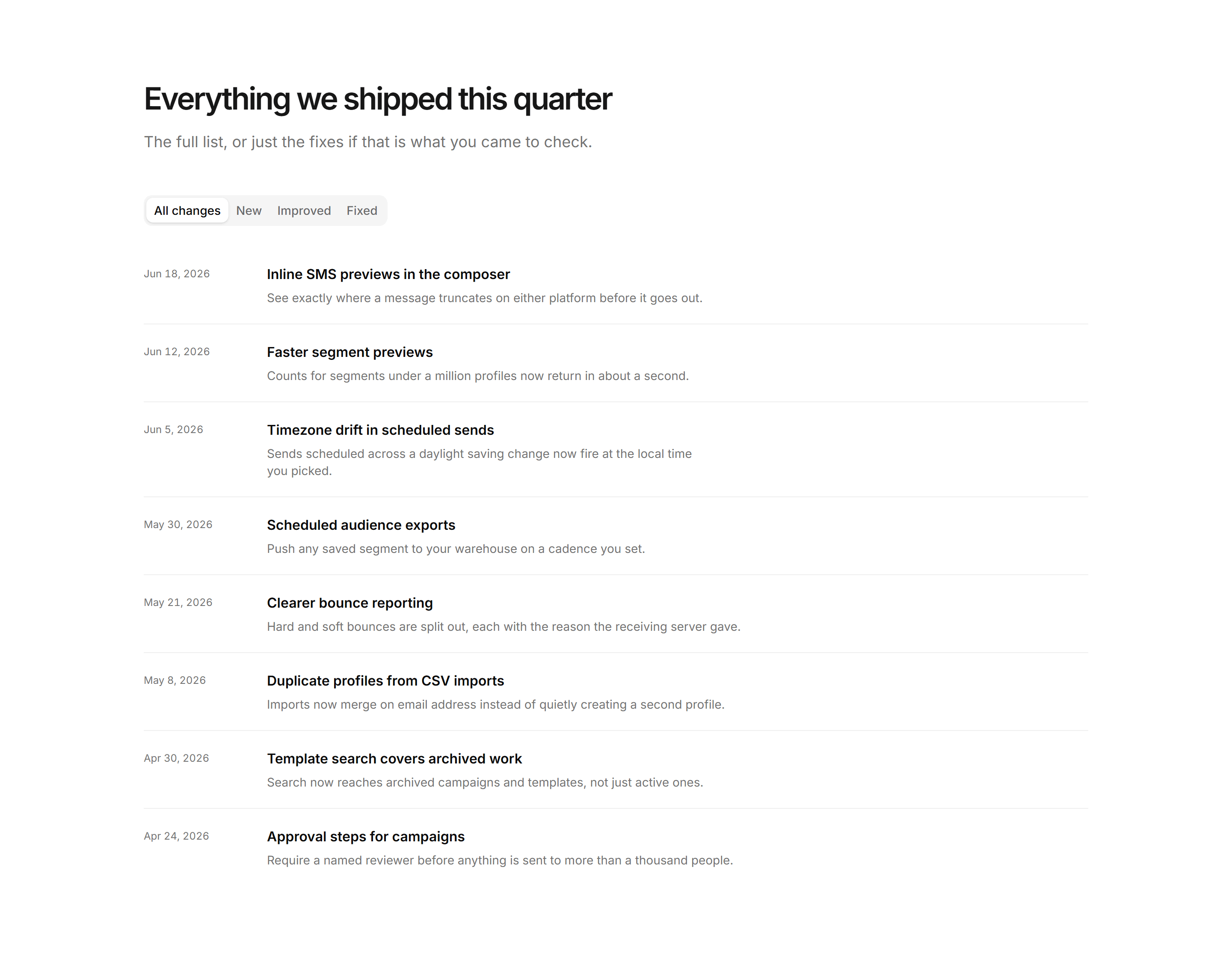 Marketing Changelog: Changelog Filter Tabs