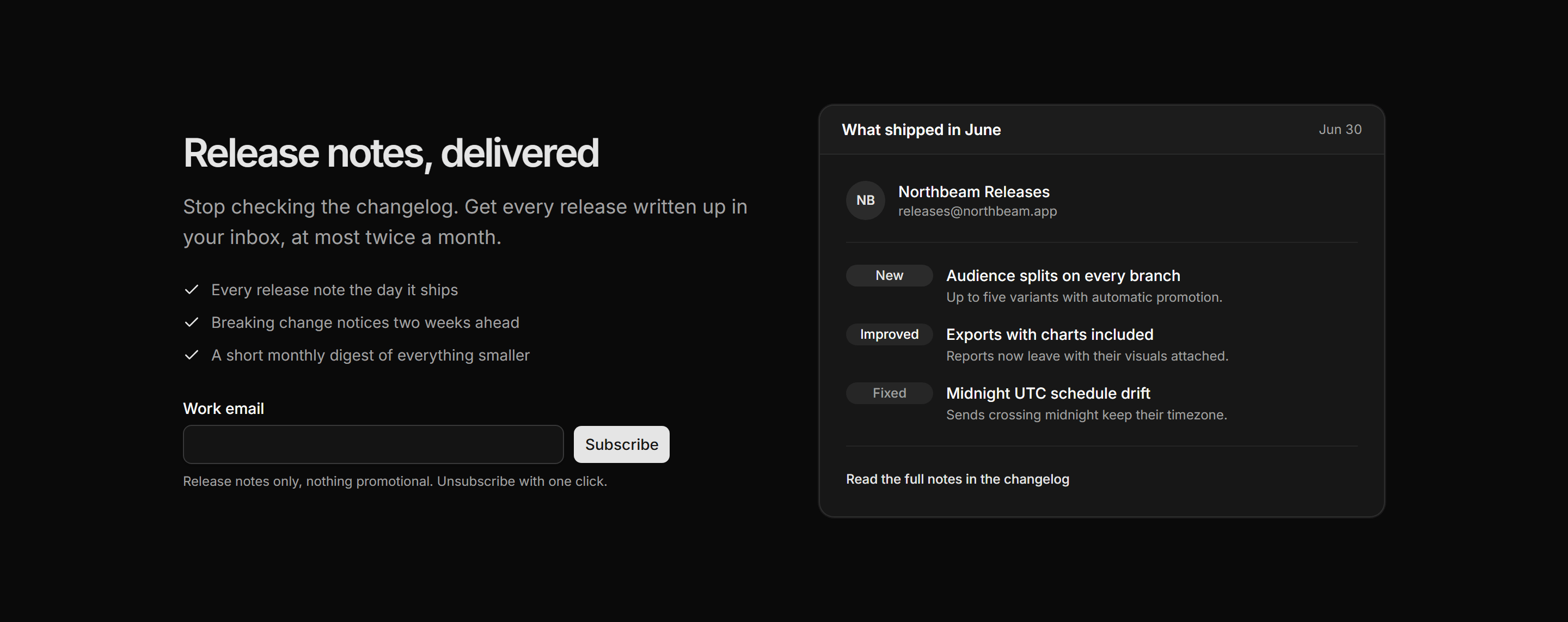 Marketing Changelog: Changelog Subscribe Split
