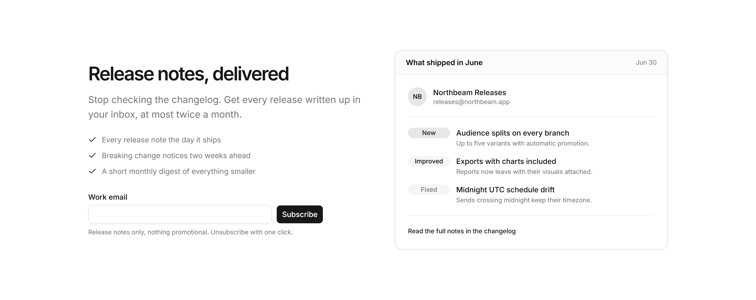 Marketing Changelog: Changelog Subscribe Split