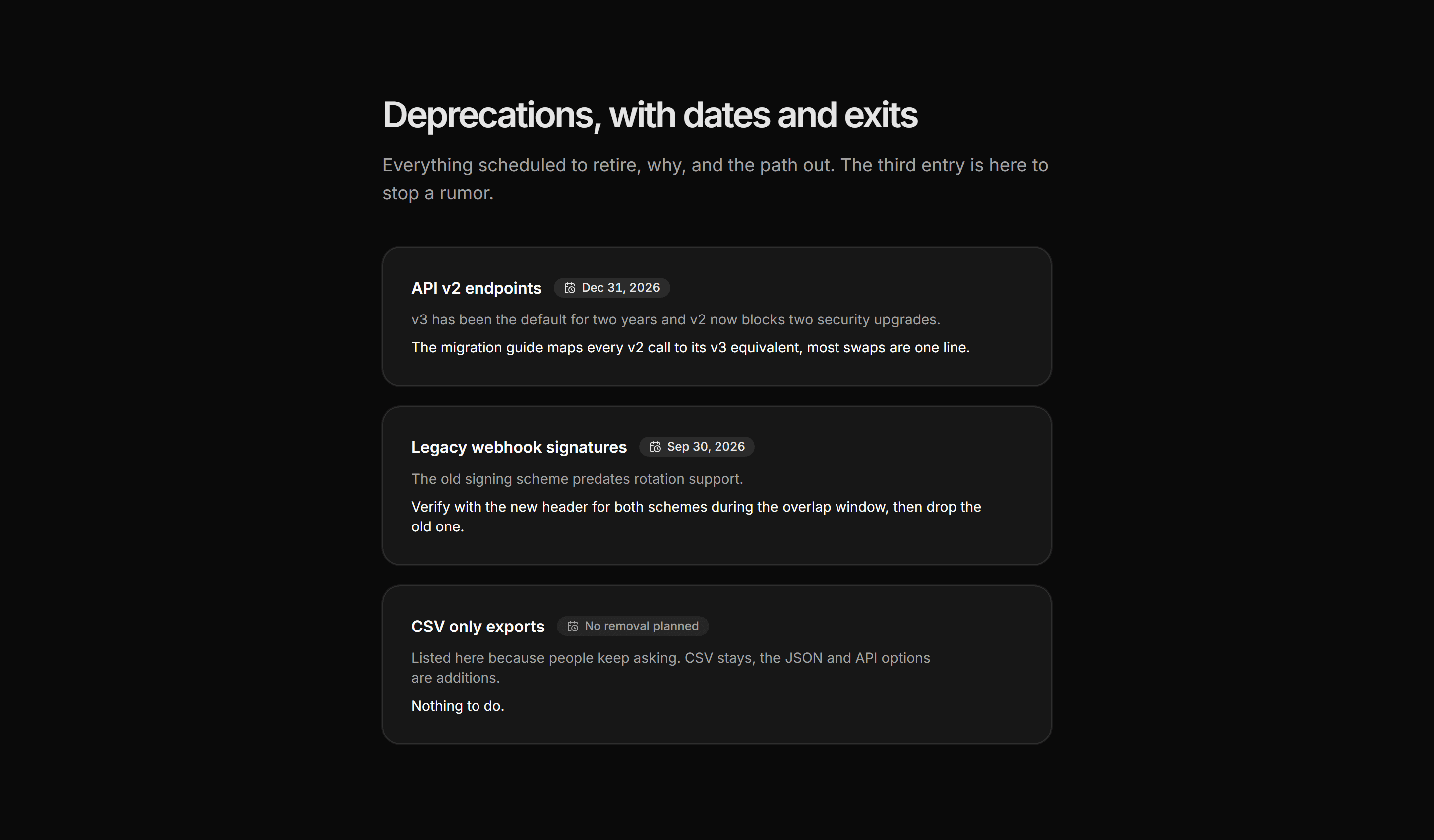 Marketing Changelog: Deprecations Notice List