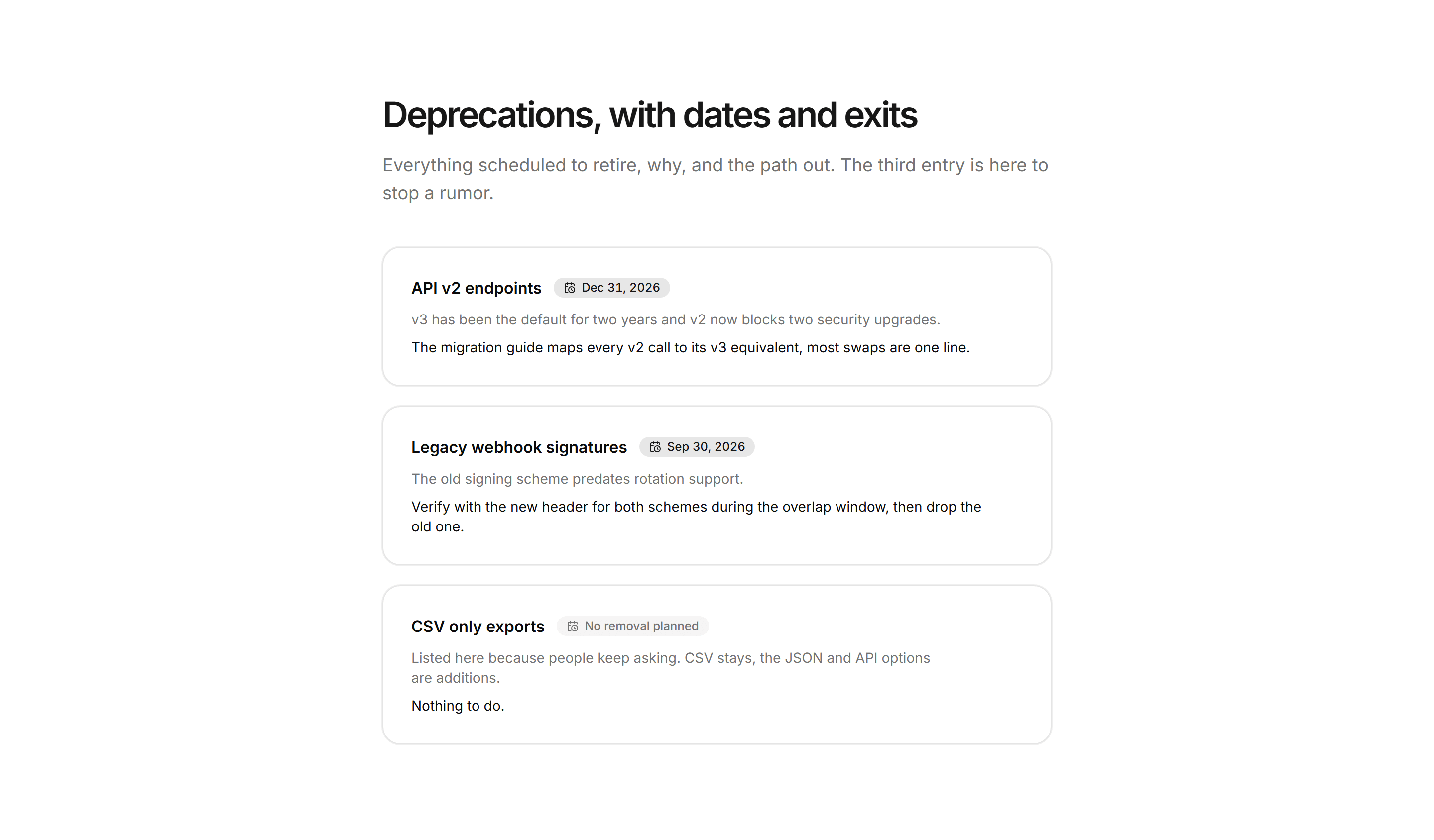 Marketing Changelog: Deprecations Notice List
