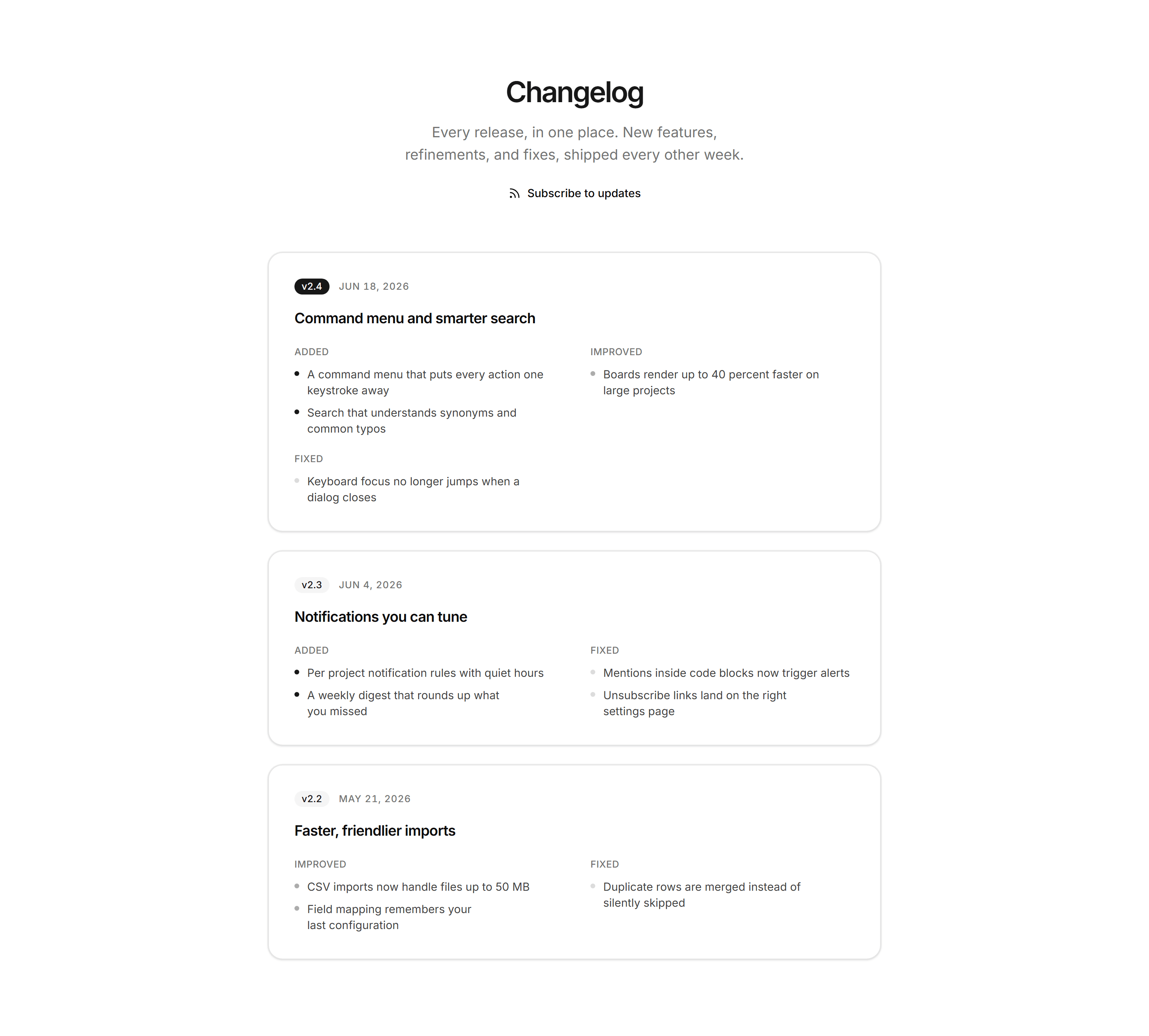 Marketing Changelog: Release Cards