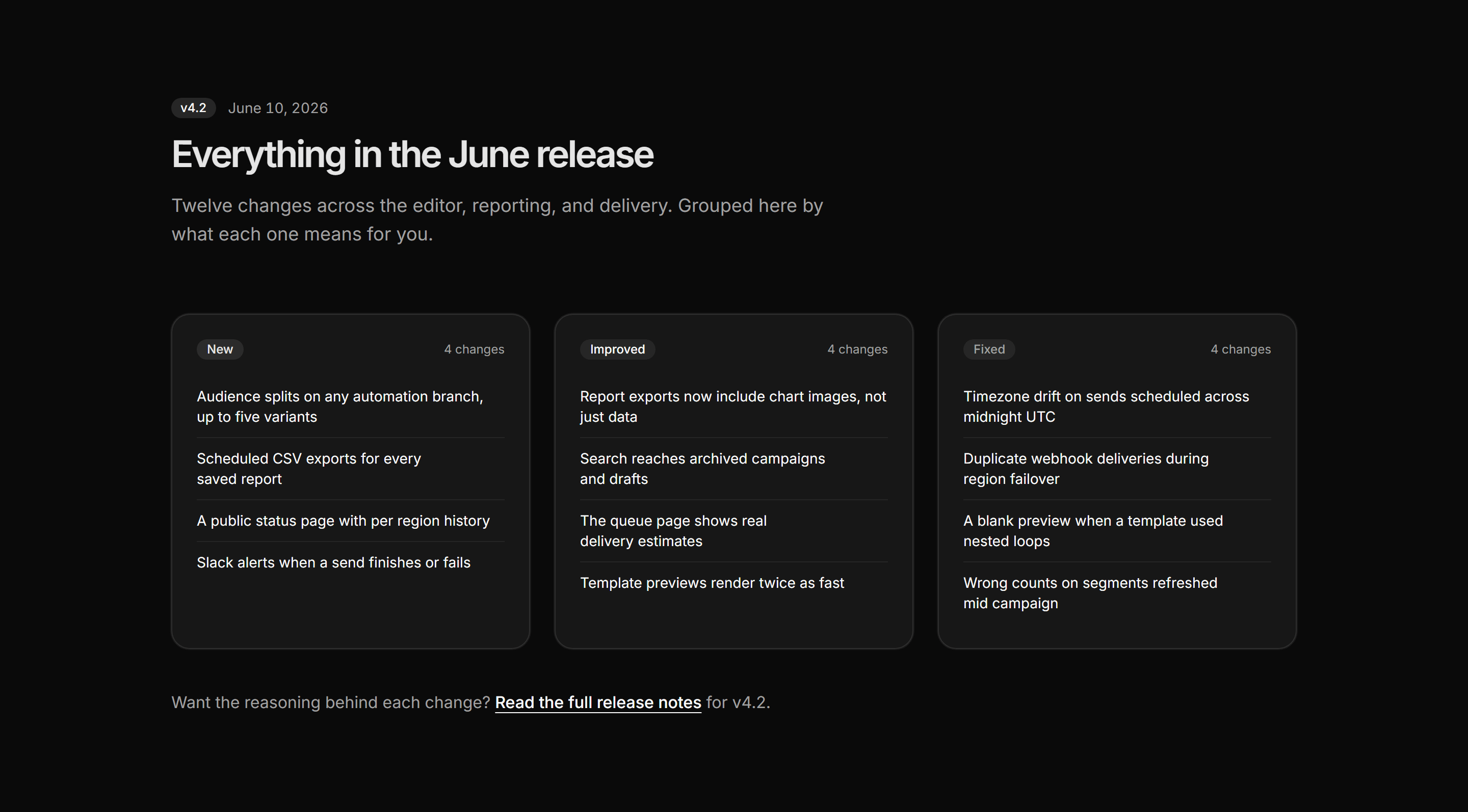 Marketing Changelog: Release Notes Columns