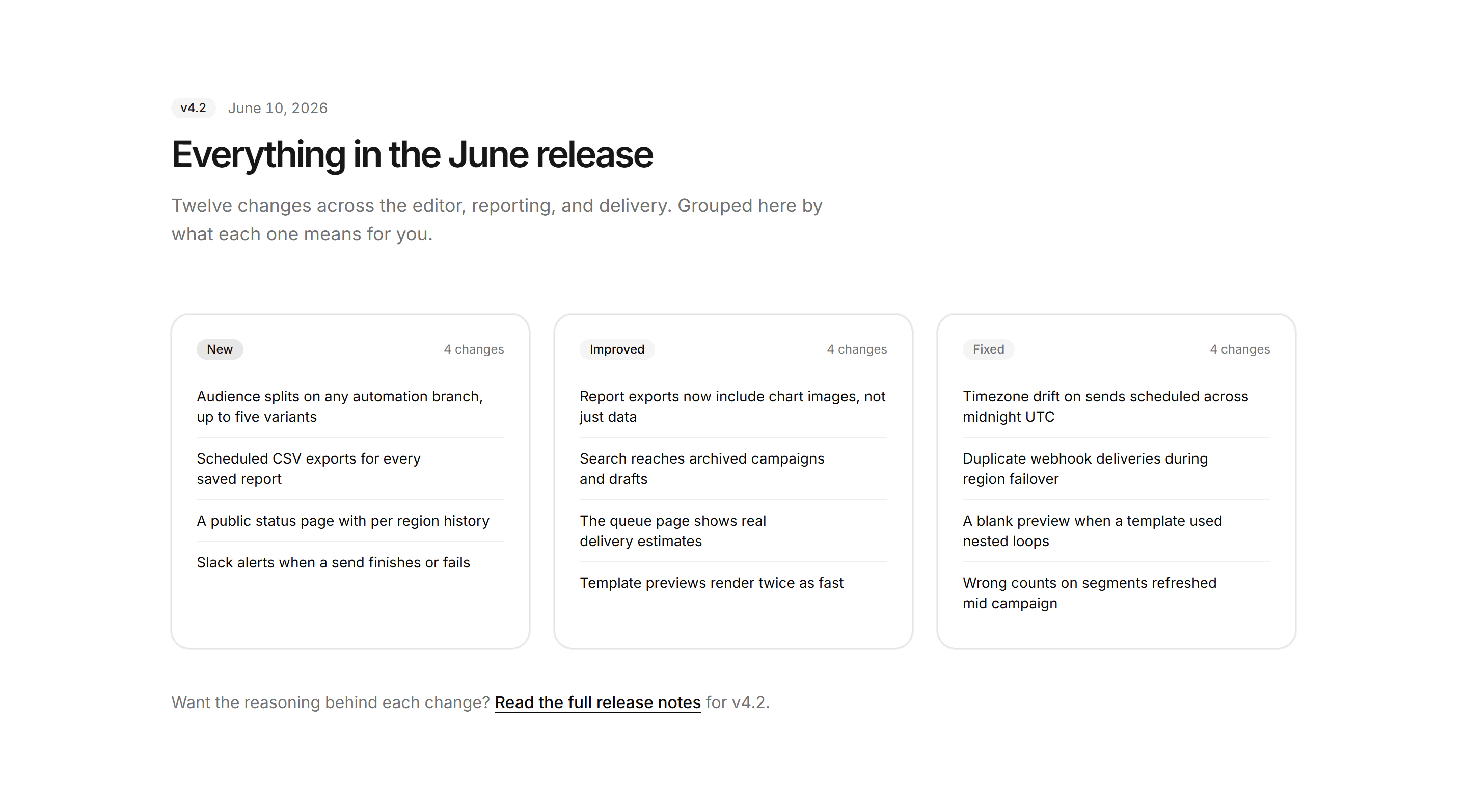 Marketing Changelog: Release Notes Columns