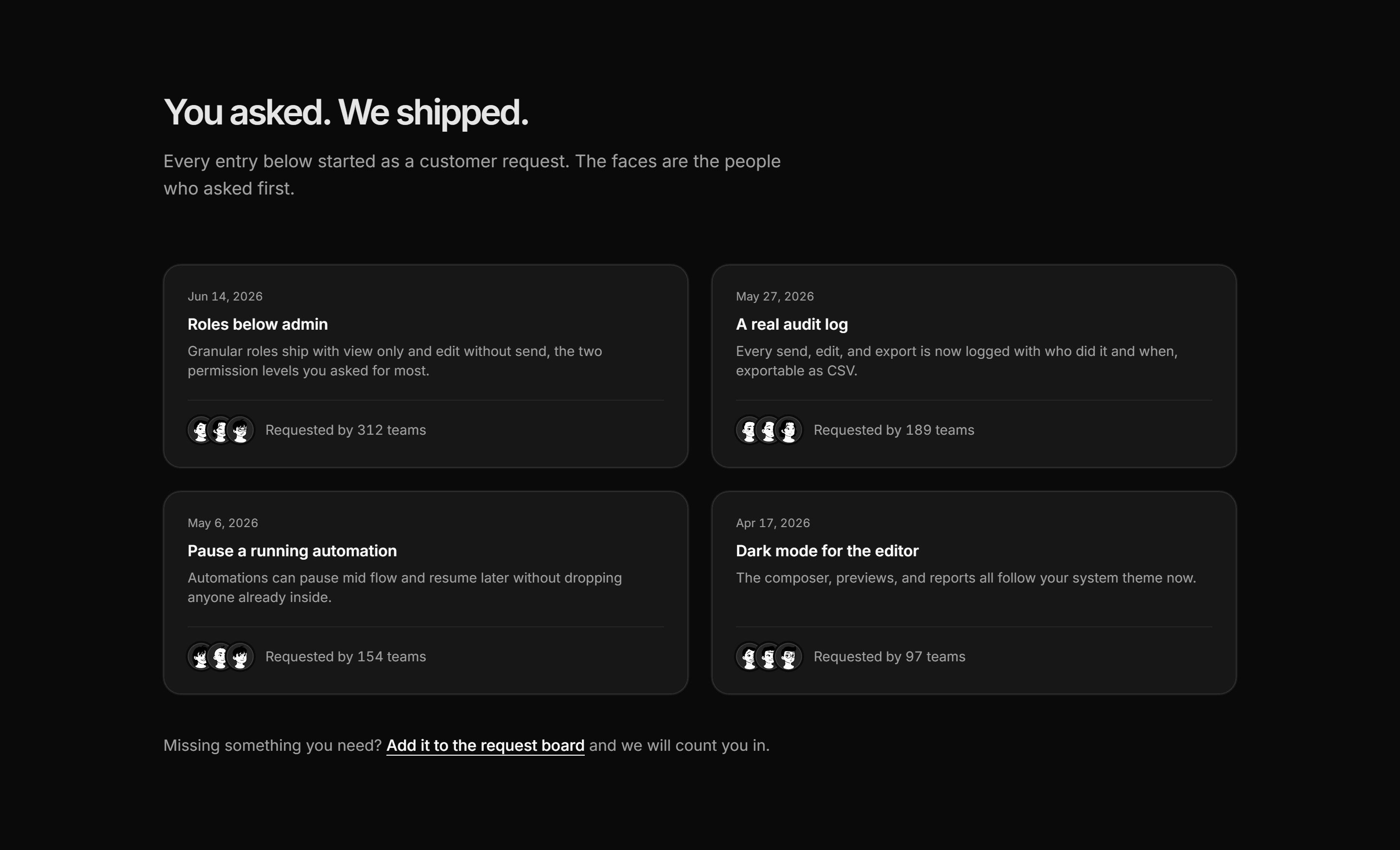 Marketing Changelog: Requested And Shipped