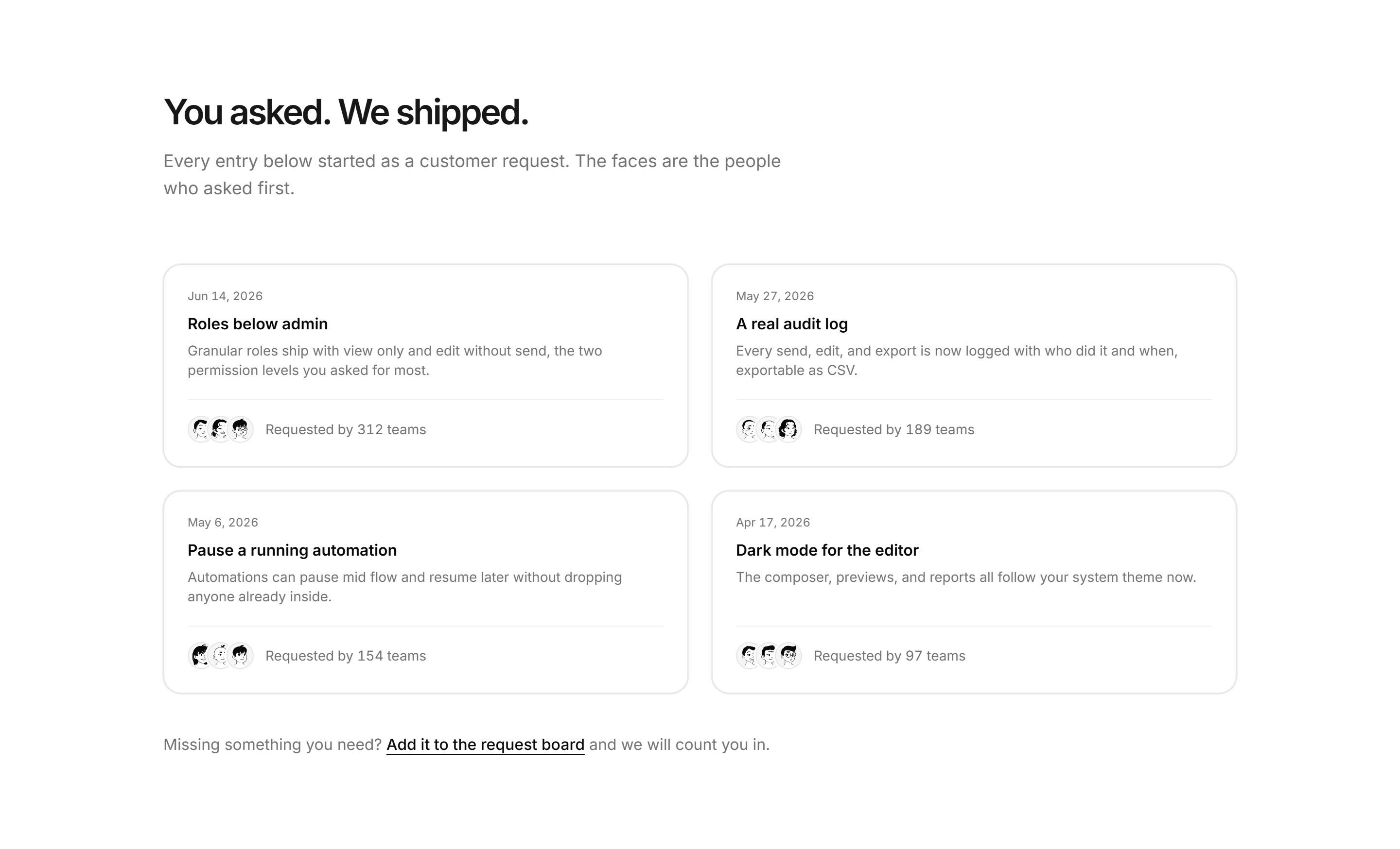 Marketing Changelog: Requested And Shipped