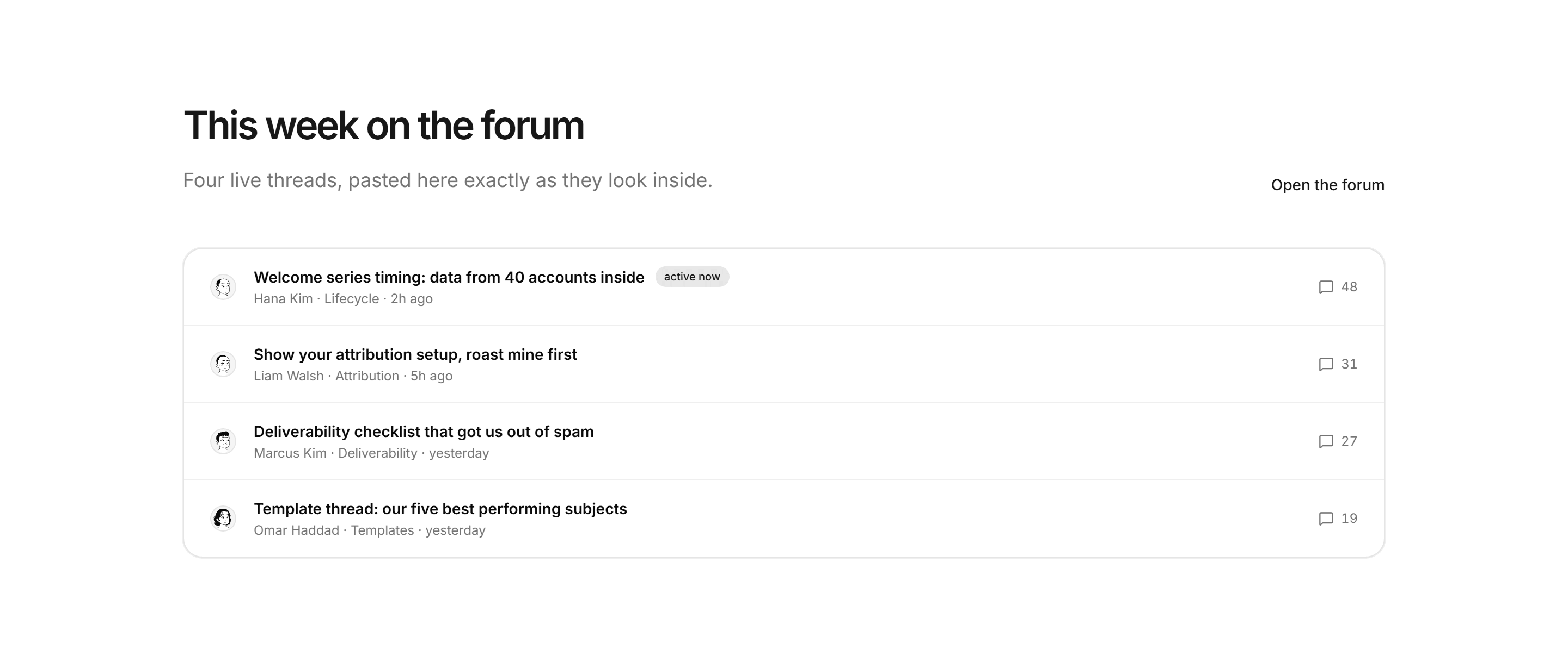 Marketing Community: Discussion Preview List