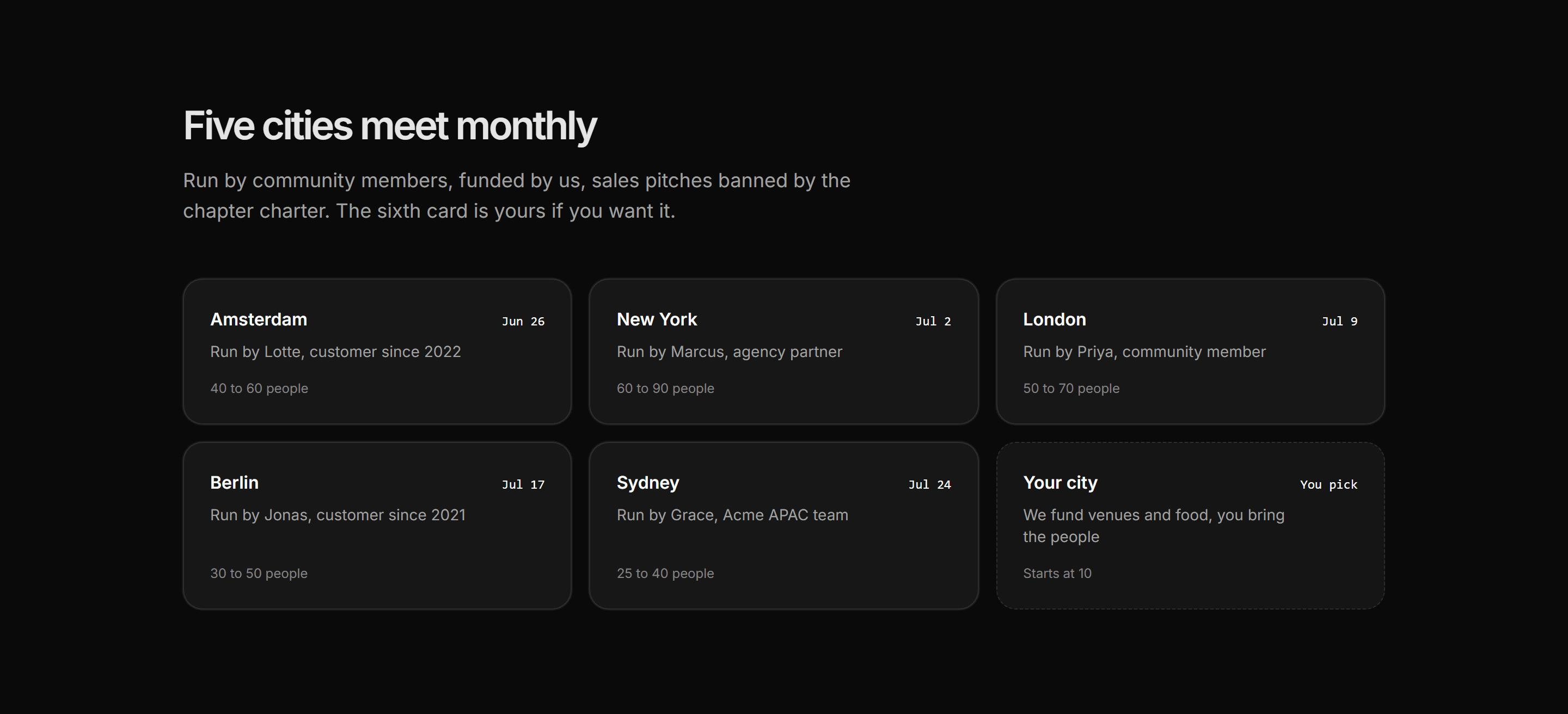 Marketing Community: Meetups City Grid