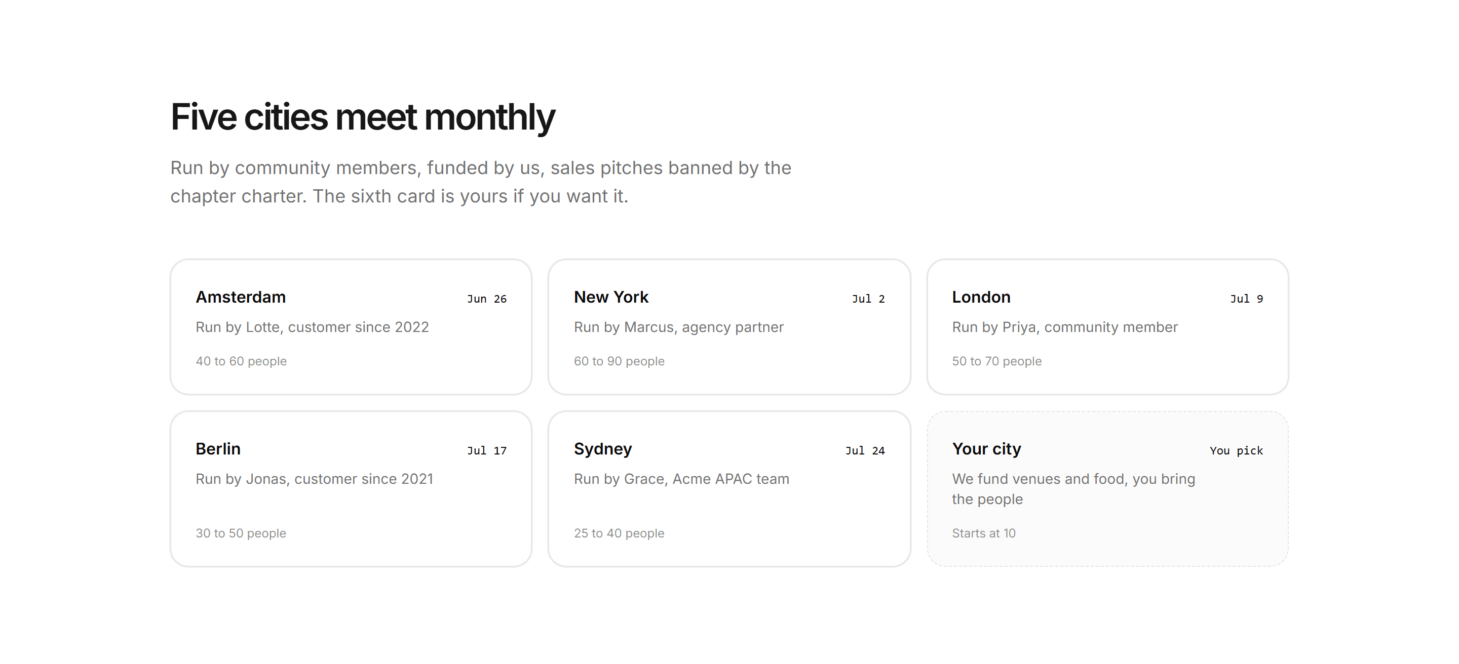 Marketing Community: Meetups City Grid