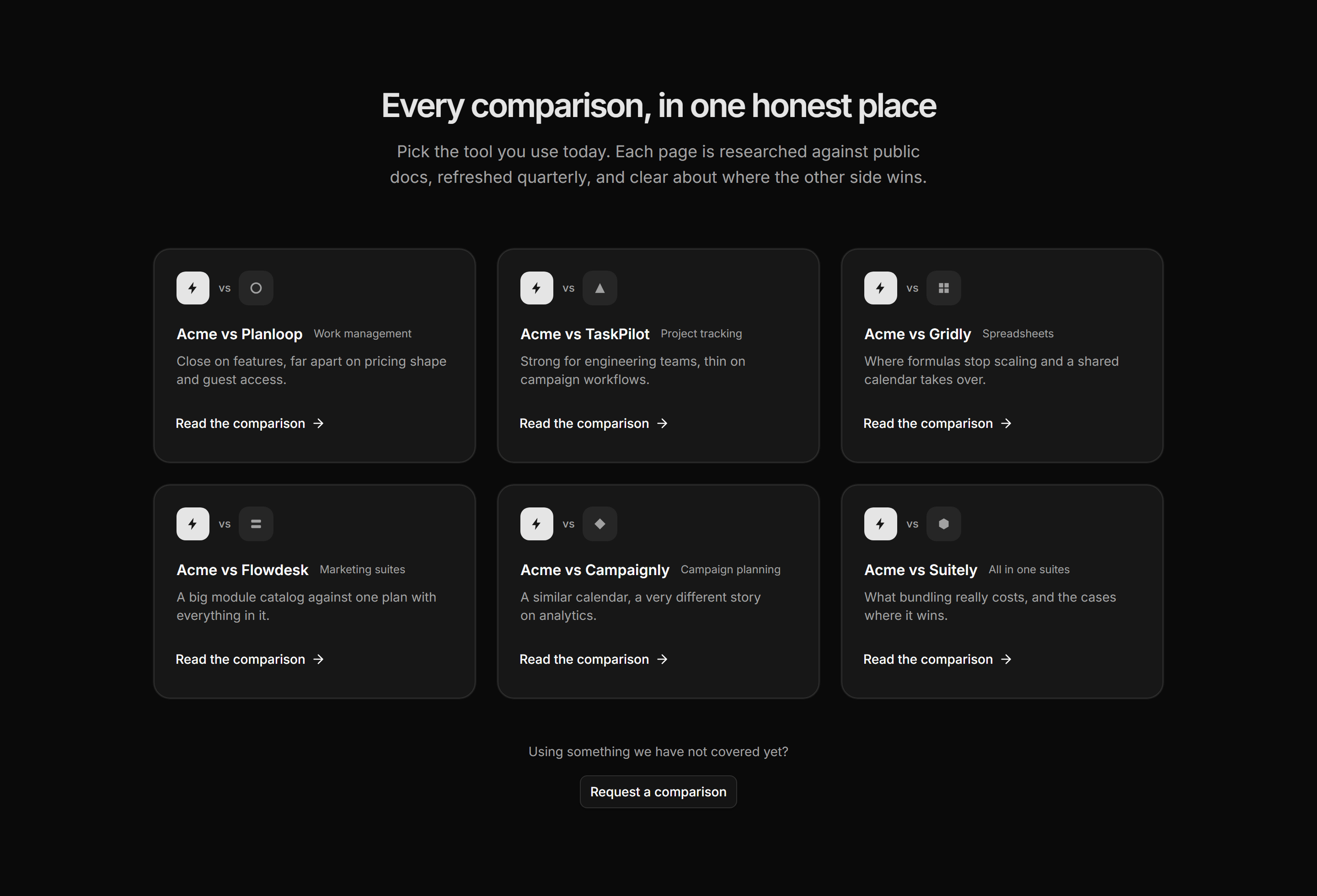 Marketing Comparison: Comparison Hub