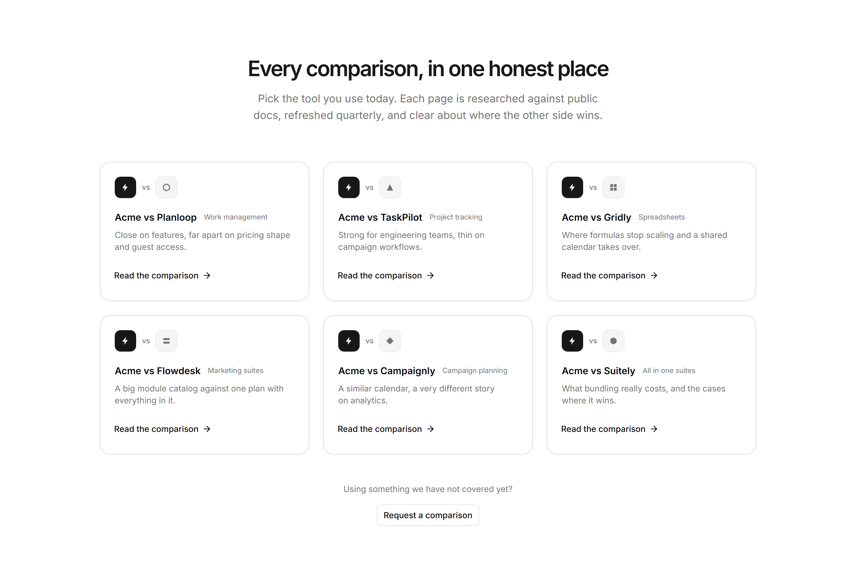 Marketing Comparison: Comparison Hub