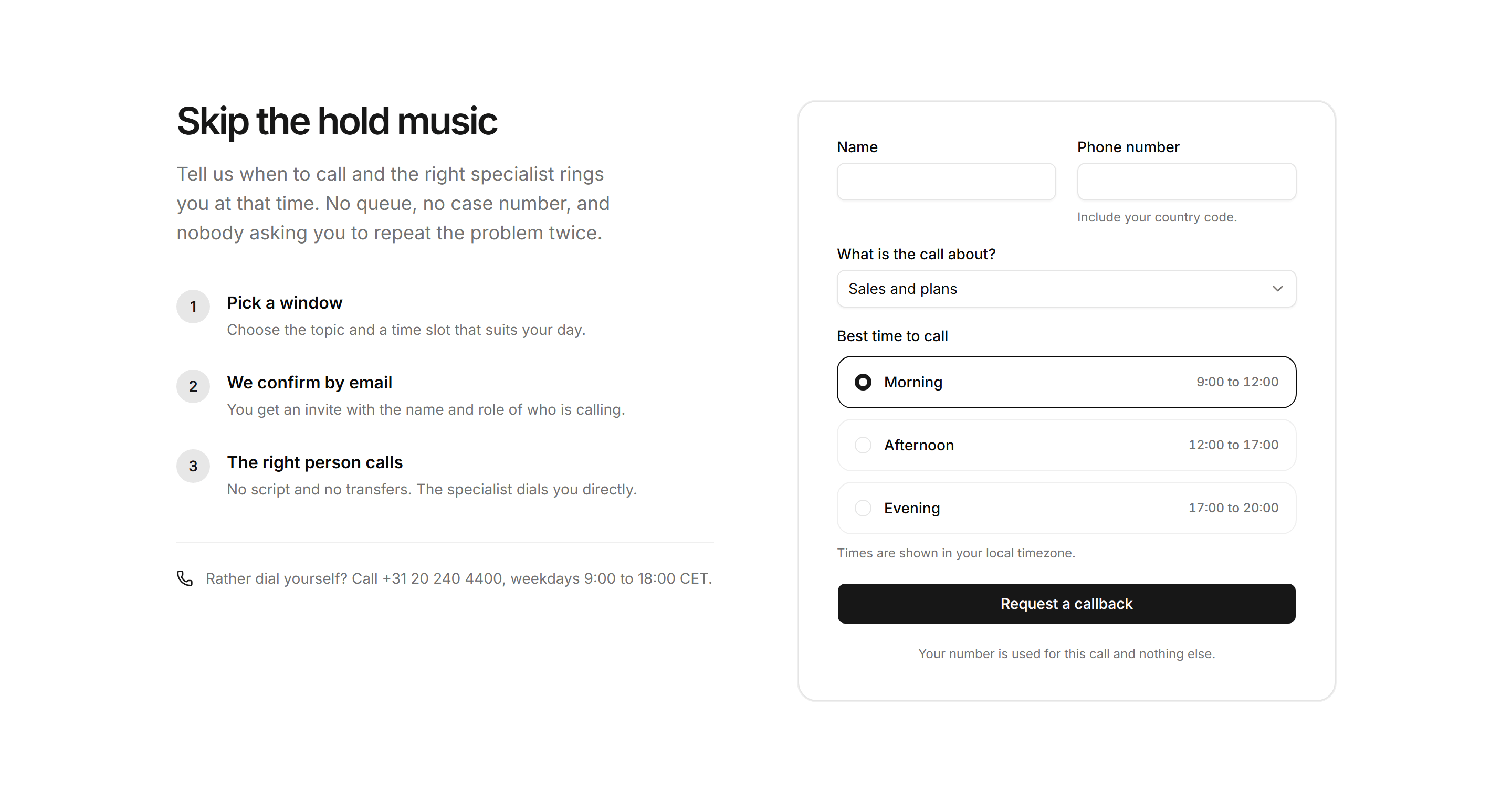 Marketing Contact: Callback Request Form