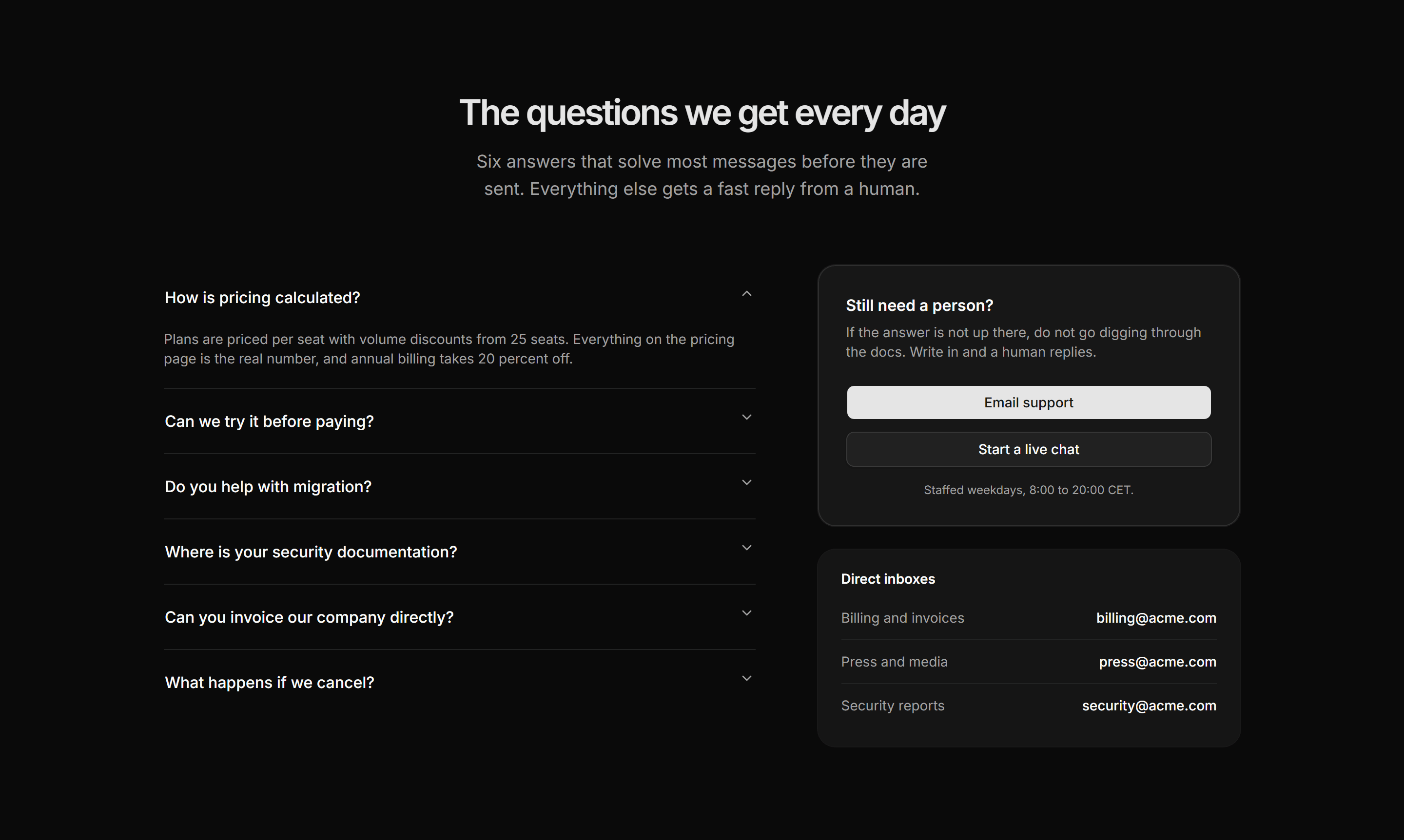 Marketing Contact: FAQ With Contact Card