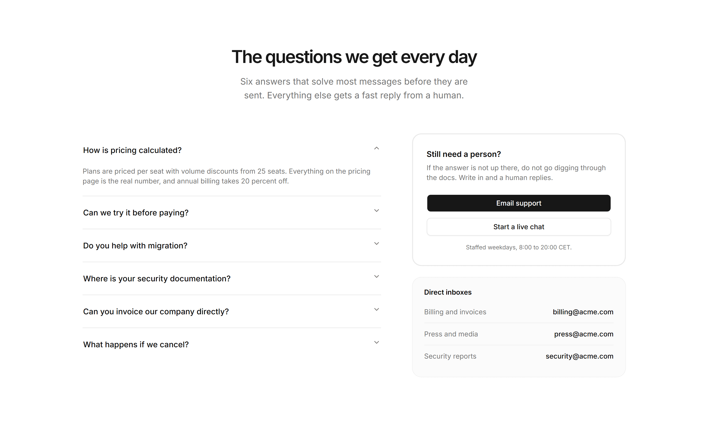 Marketing Contact: FAQ With Contact Card