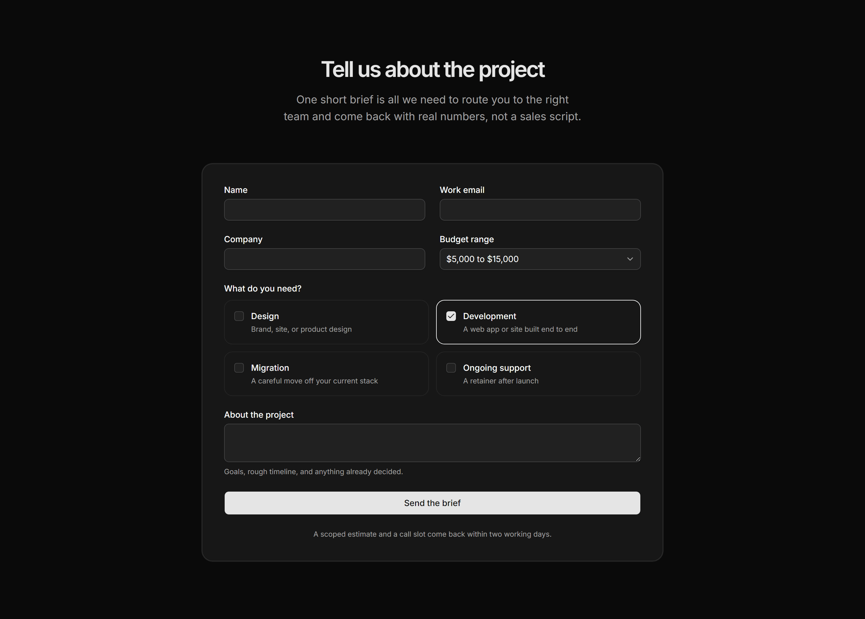 Marketing Contact: Project Inquiry Form
