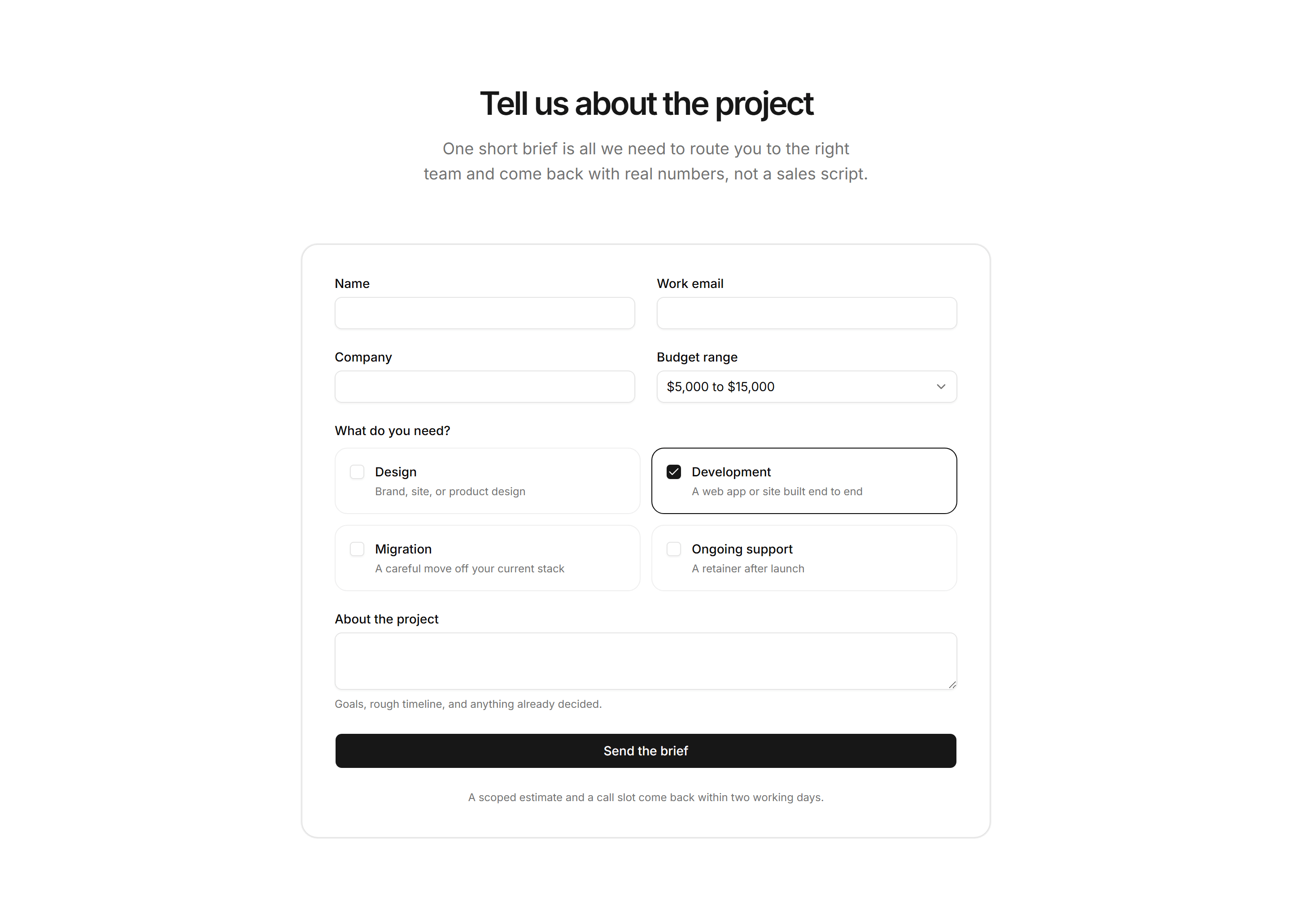 Marketing Contact: Project Inquiry Form