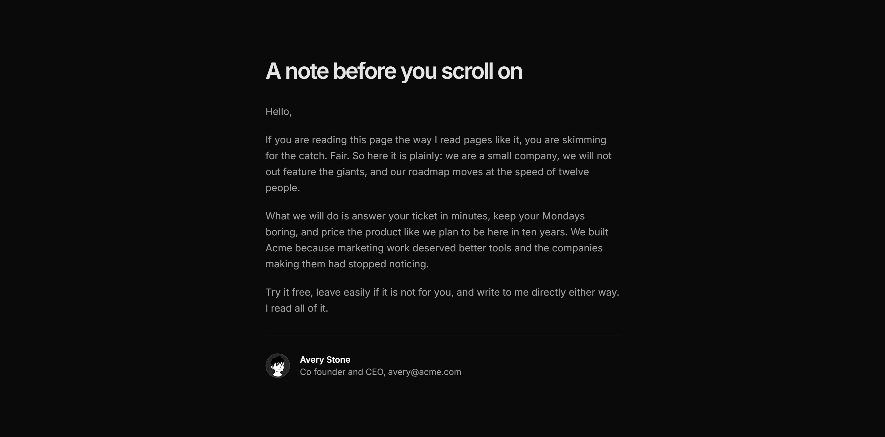 Marketing Content: Letter From Founder